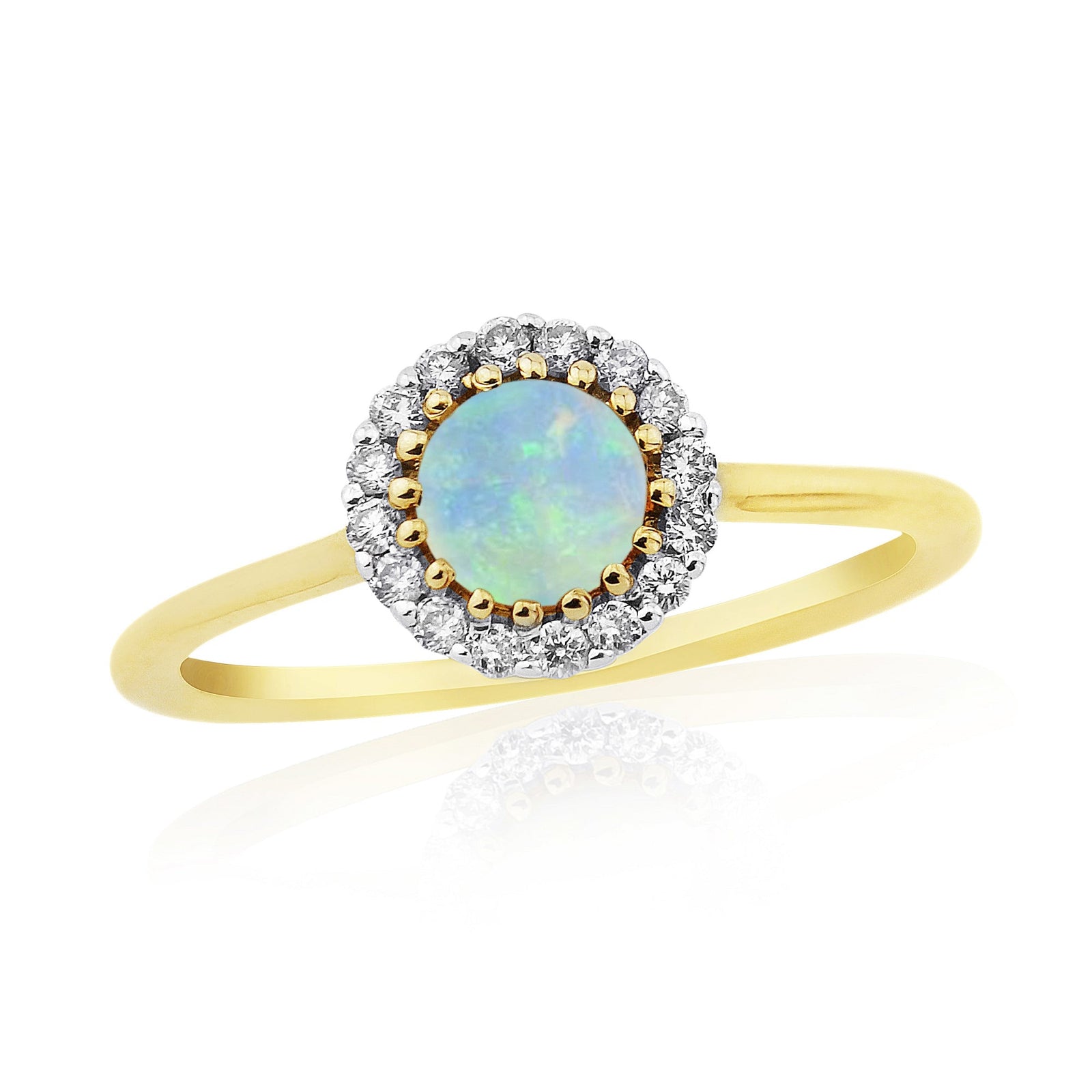 9ct gold 5.00mm round opal & diamond cluster ring 0.13ct