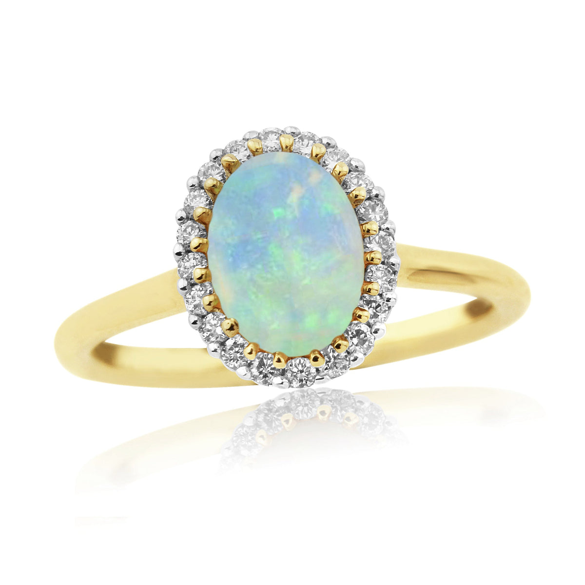 9ct gold 8x6mm oval opal &amp; diamond cluster ring 0.16ct