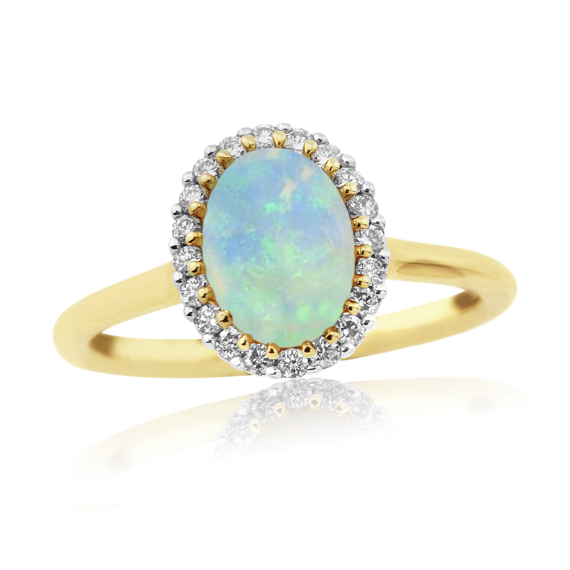 9ct gold 8x6mm oval opal & diamond cluster ring 0.16ct