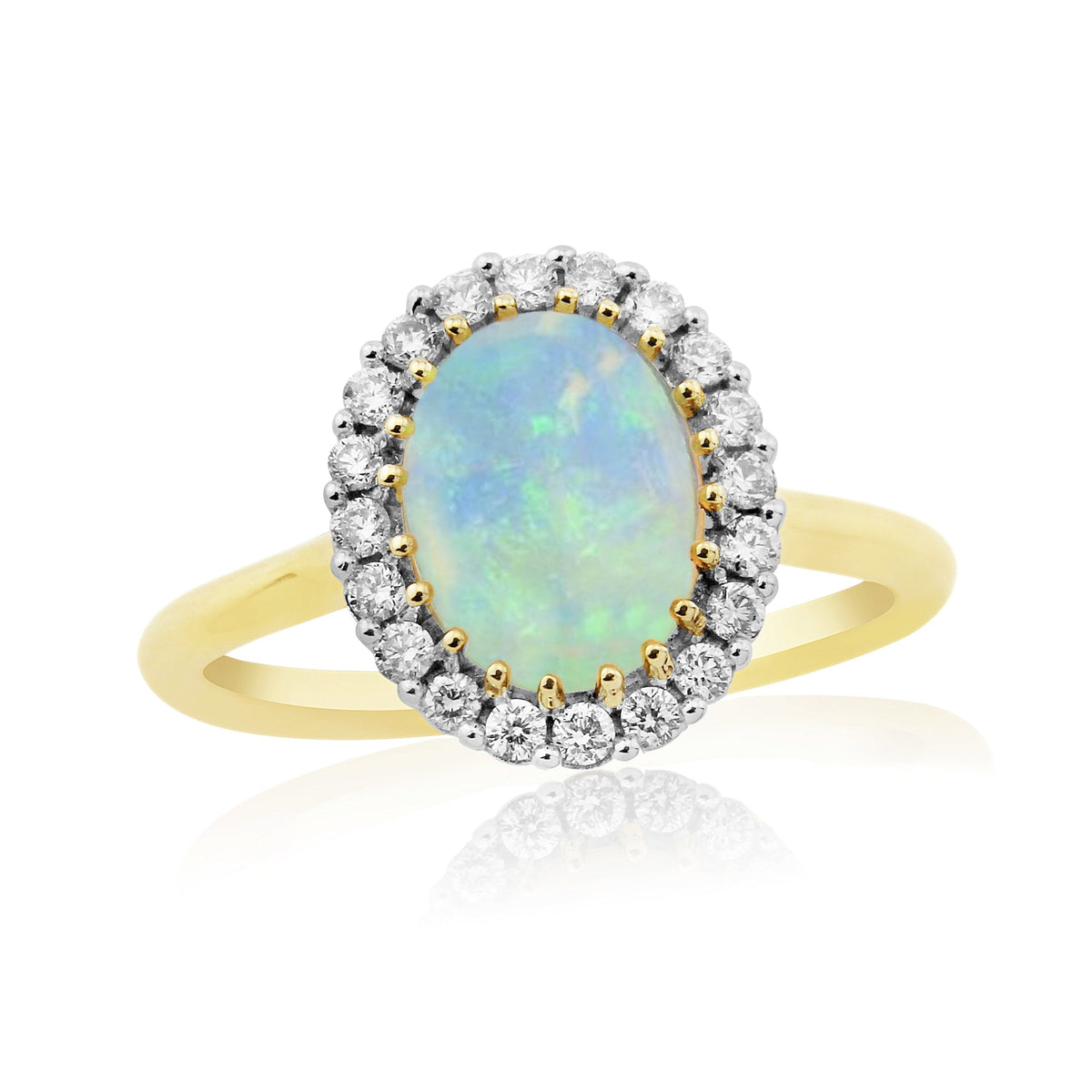9ct gold 9x7mm oval opal &amp; diamond cluster ring 0.24ct