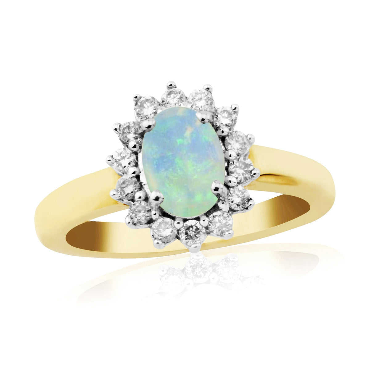 9ct gold 7x5mm oval opal &amp; diamond cluster ring 0.25ct