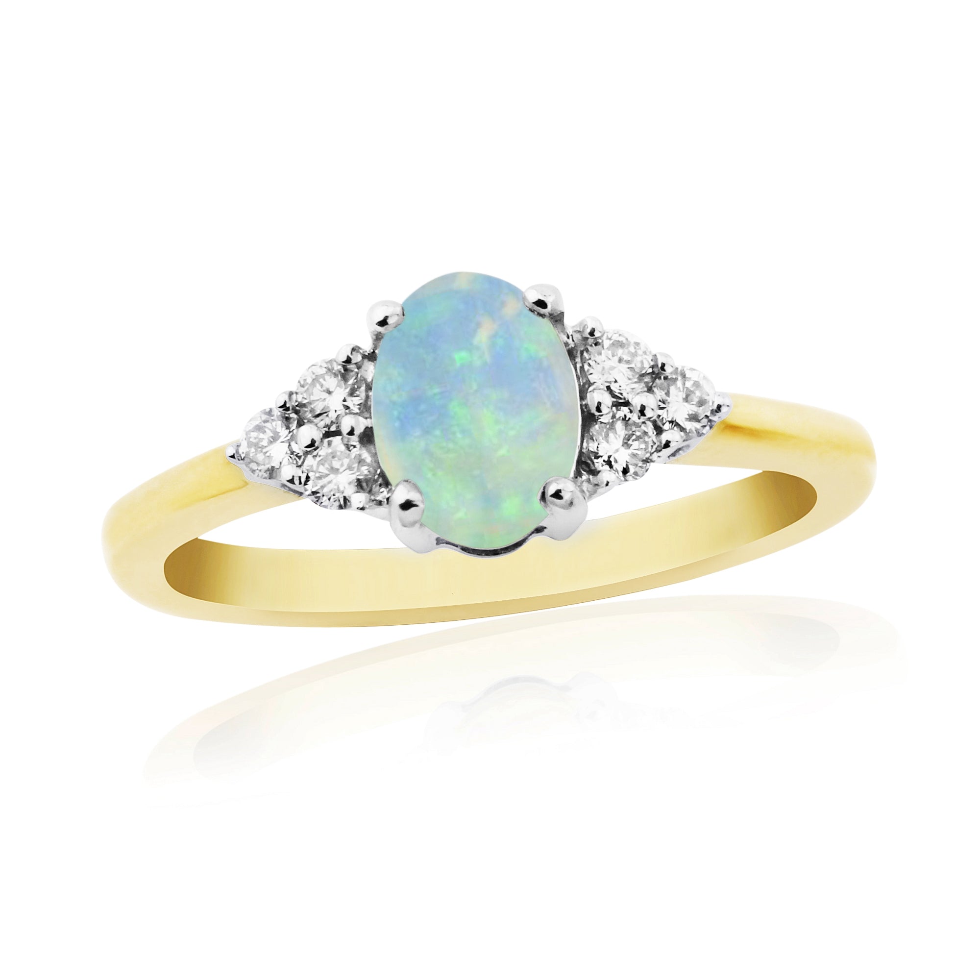 9ct gold 7x5mm oval opal & diamond ring 0.15ct