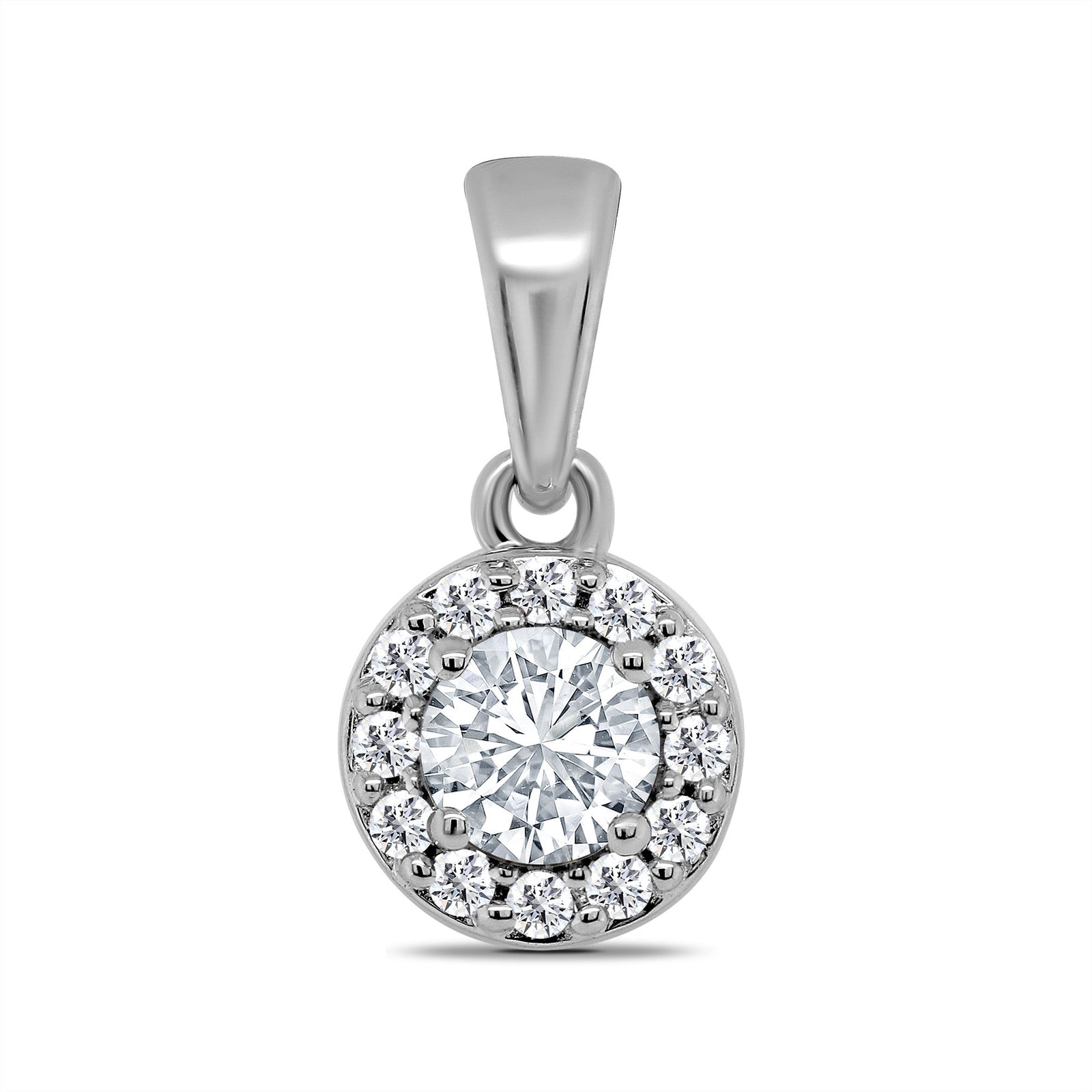 9ct white gold diamond set halo cluster pendant 0.25ct