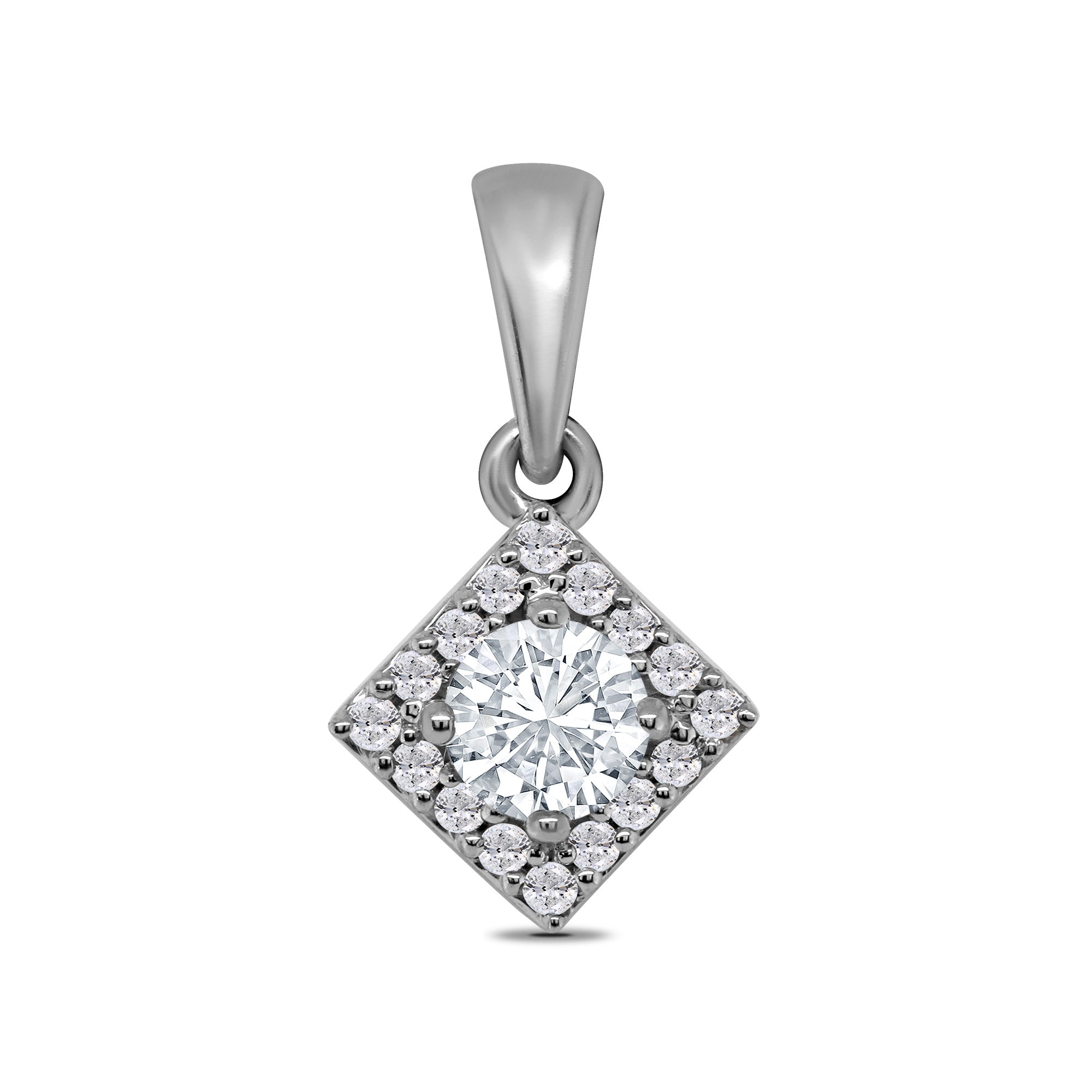 9ct white gold diamond set square shape halo cluster pendant 0.25ct