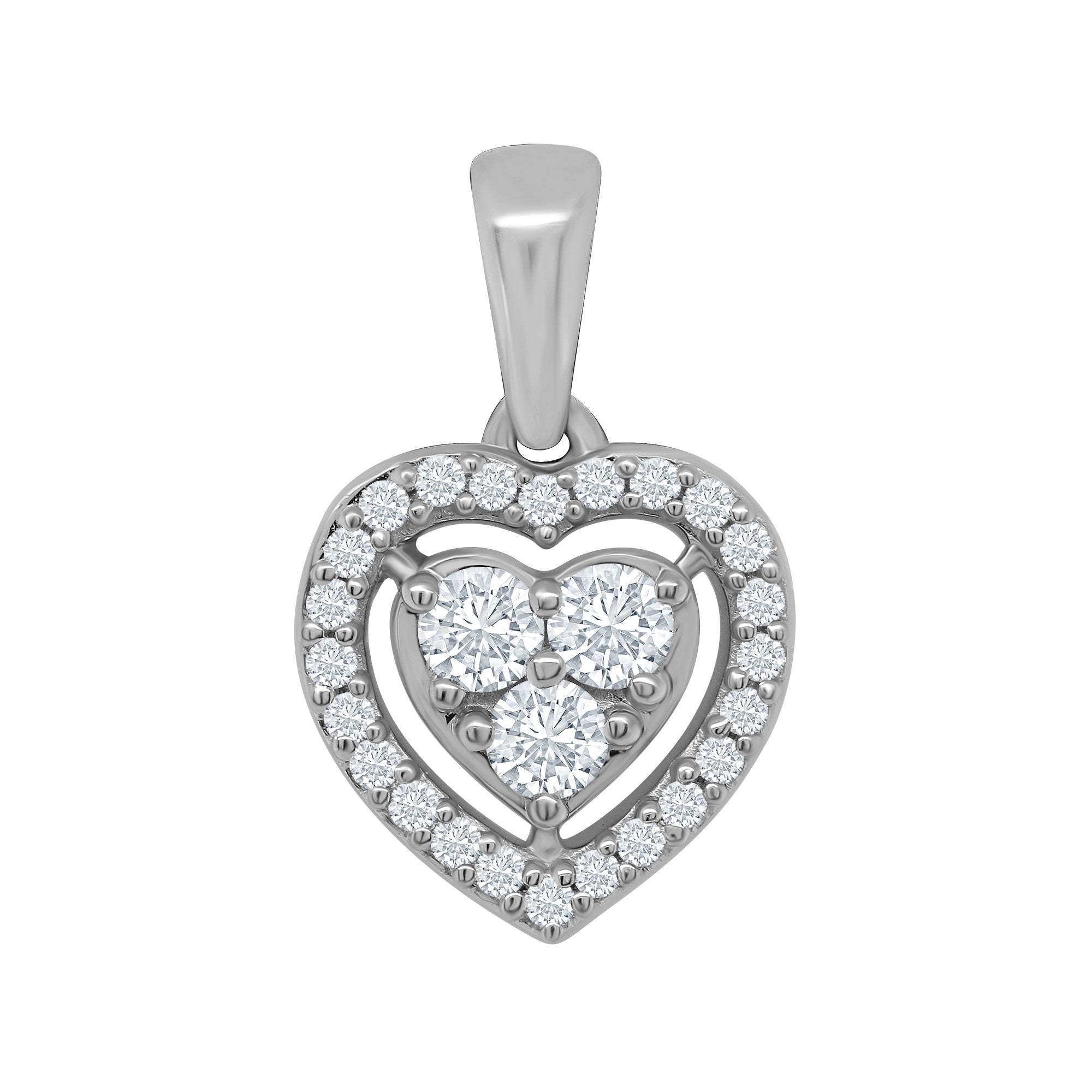 9ct white gold heart shape gap halo diamond pendant 0.25ct