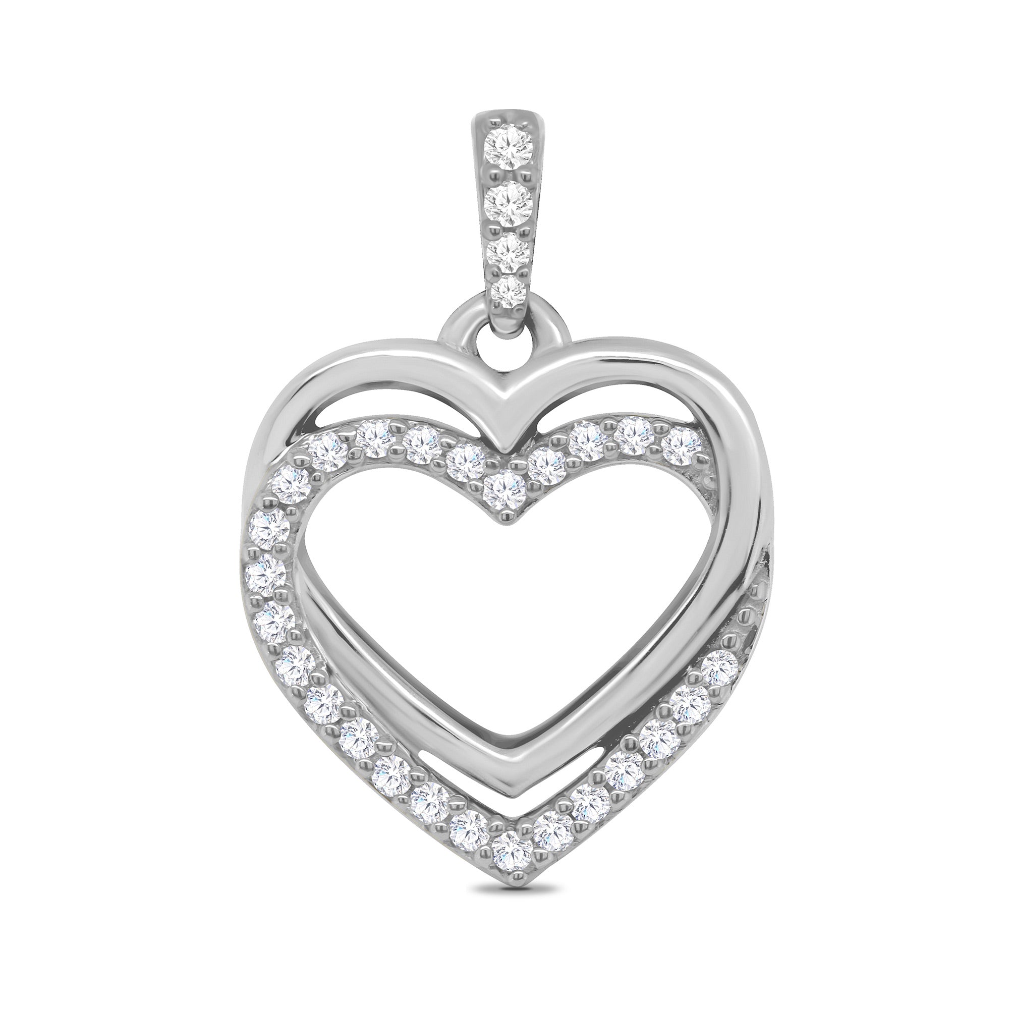 9ct white gold double hearts diamond set pendant 0.15ct