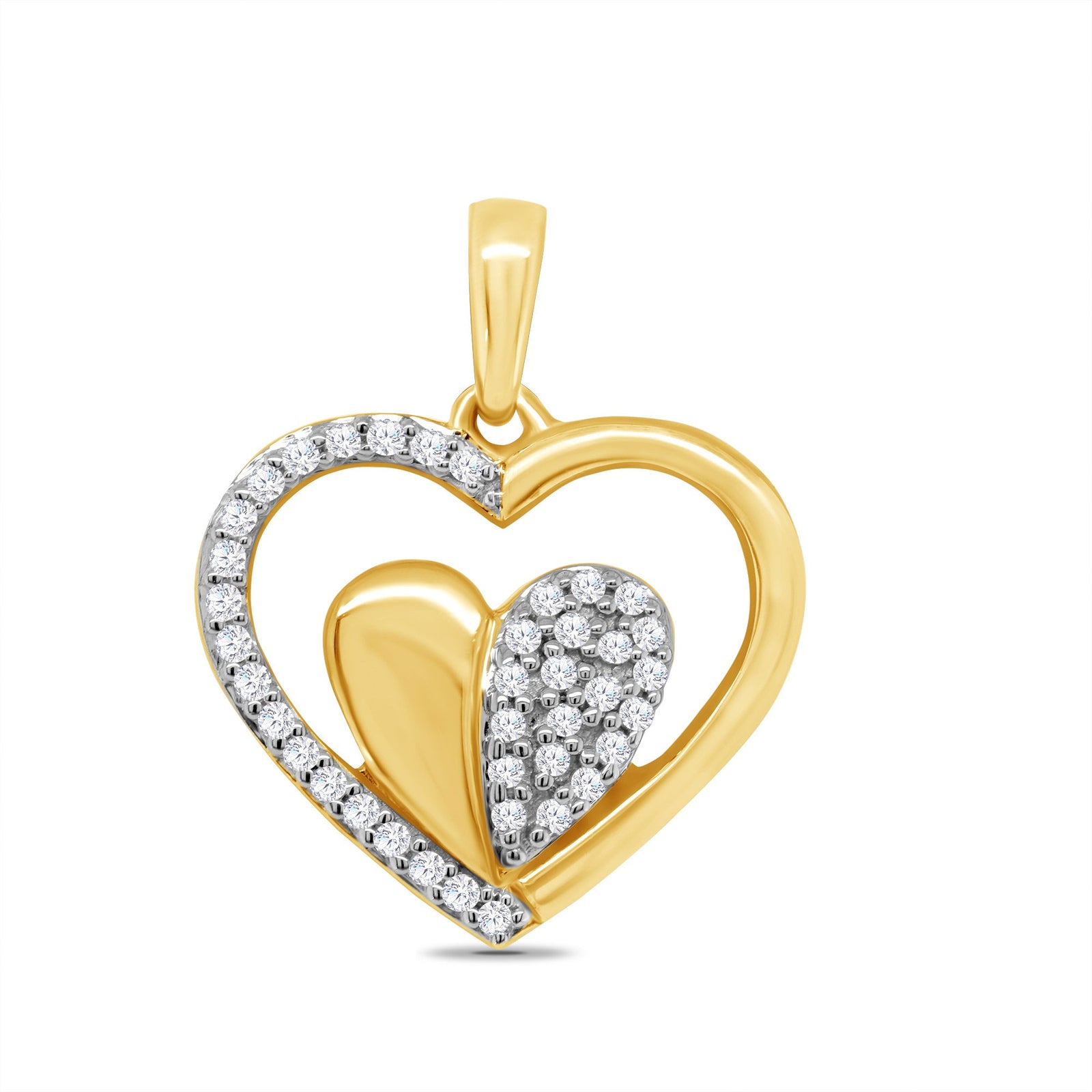 9ct gold heart in heart diamond pendant 0.15ct