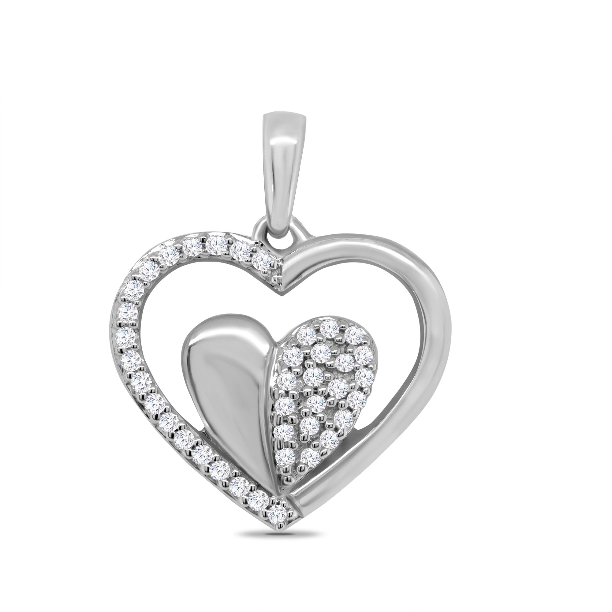 9ct white gold heart in heart diamond pendant 0.15ct
