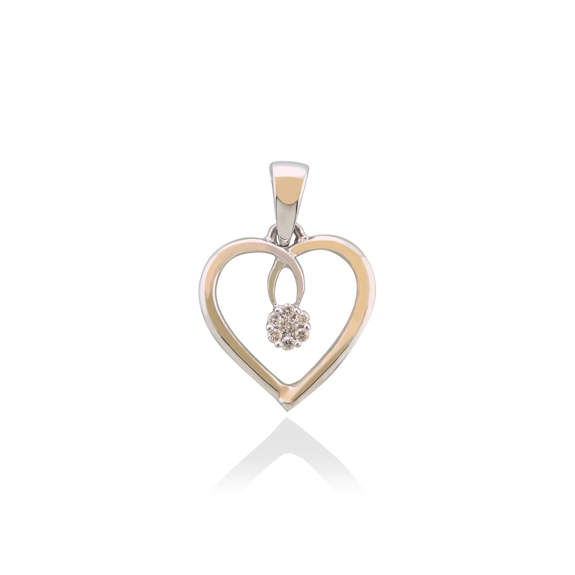 9ct gold 15mm heart pendantwith diamond cluster centre 0.06ct