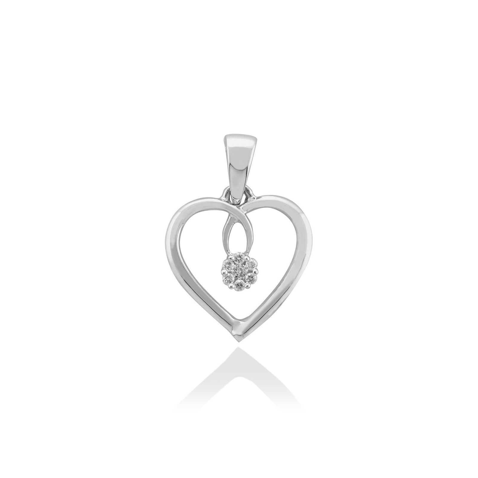 9ct white gold 15mm heart pendant with diamond cluster centre 0.06ct