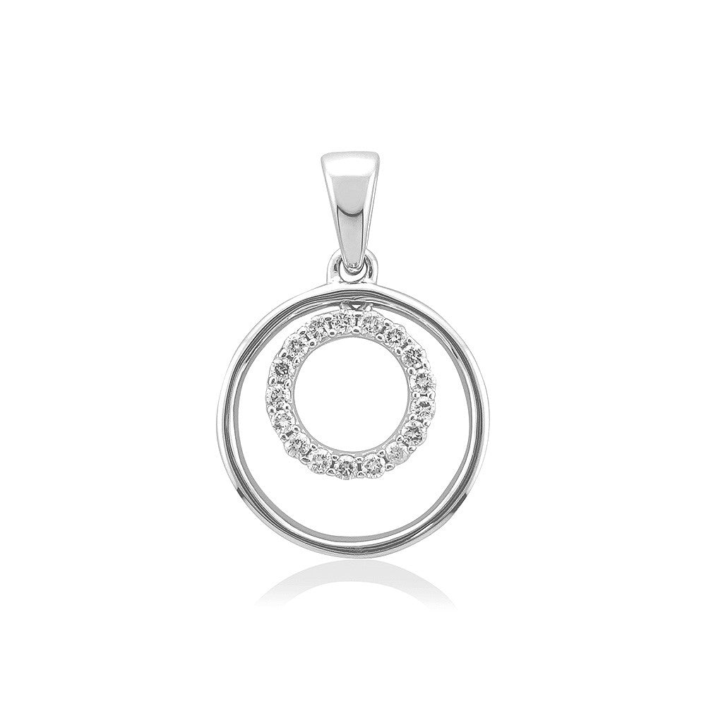 9ct white gold 15mm circle pendant with moving diamond circle insert pendant 0.15ct