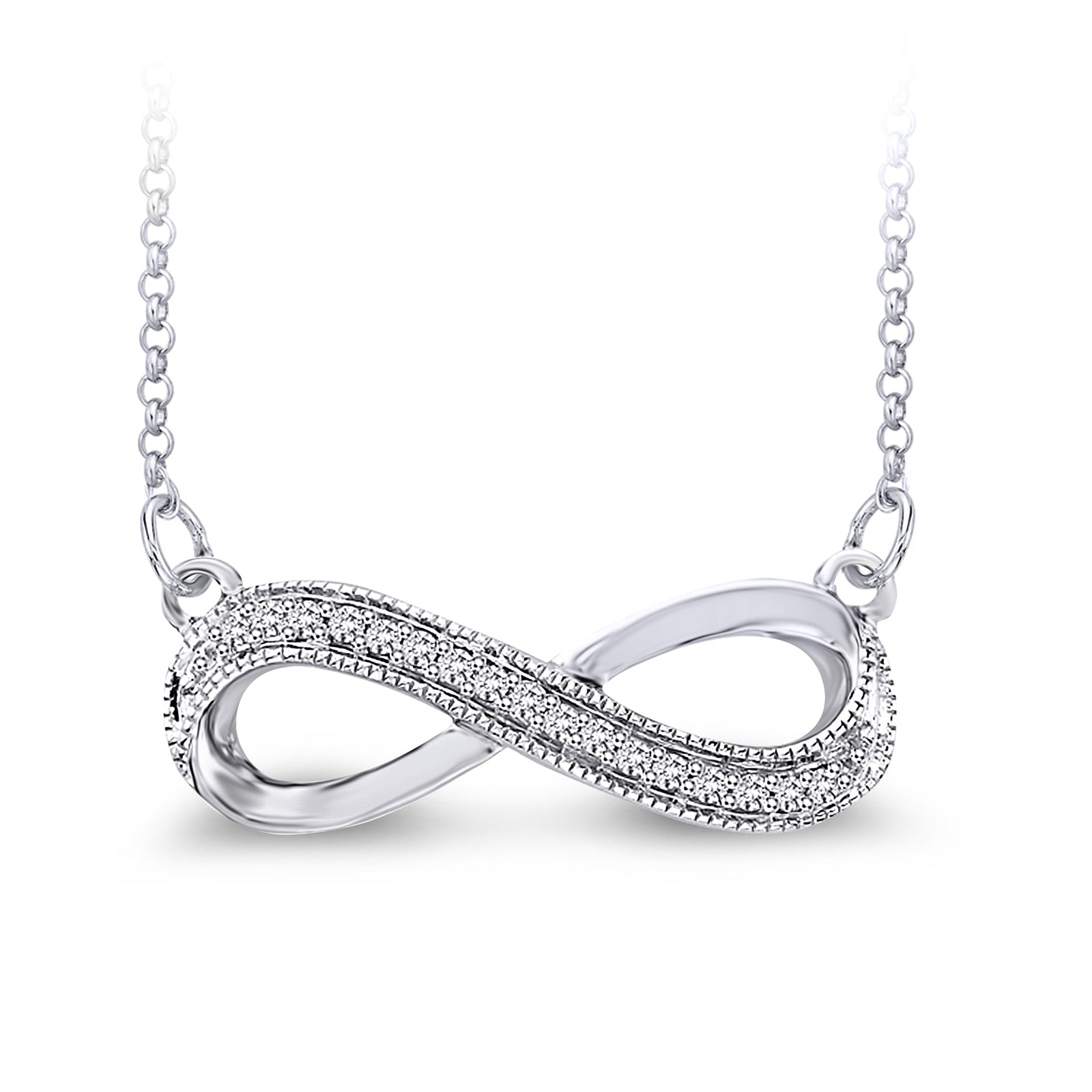 9ct white gold diamond infinity pendant & 18" chain (included)