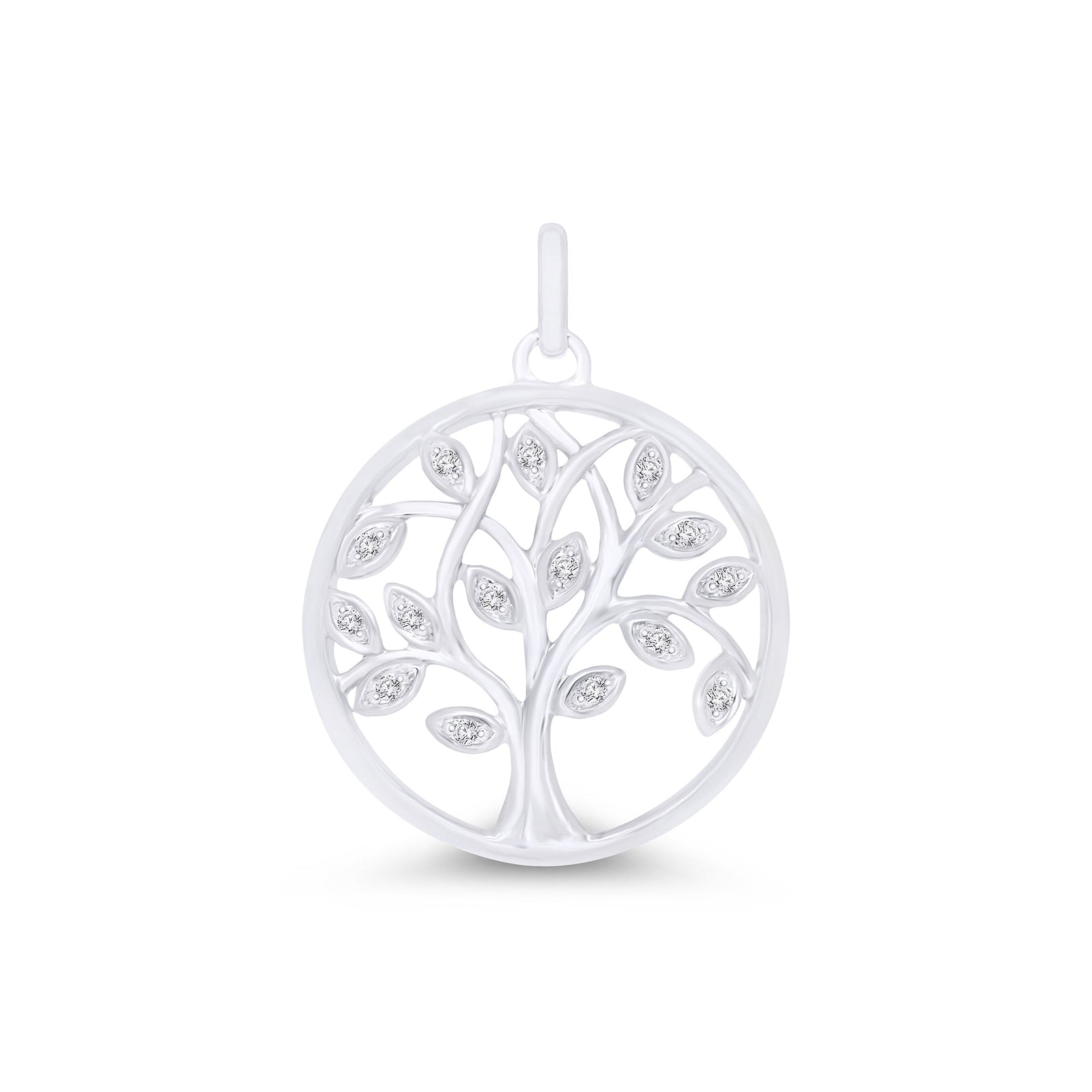 9ct white gold diamond set tree of life pendant 0.11ct