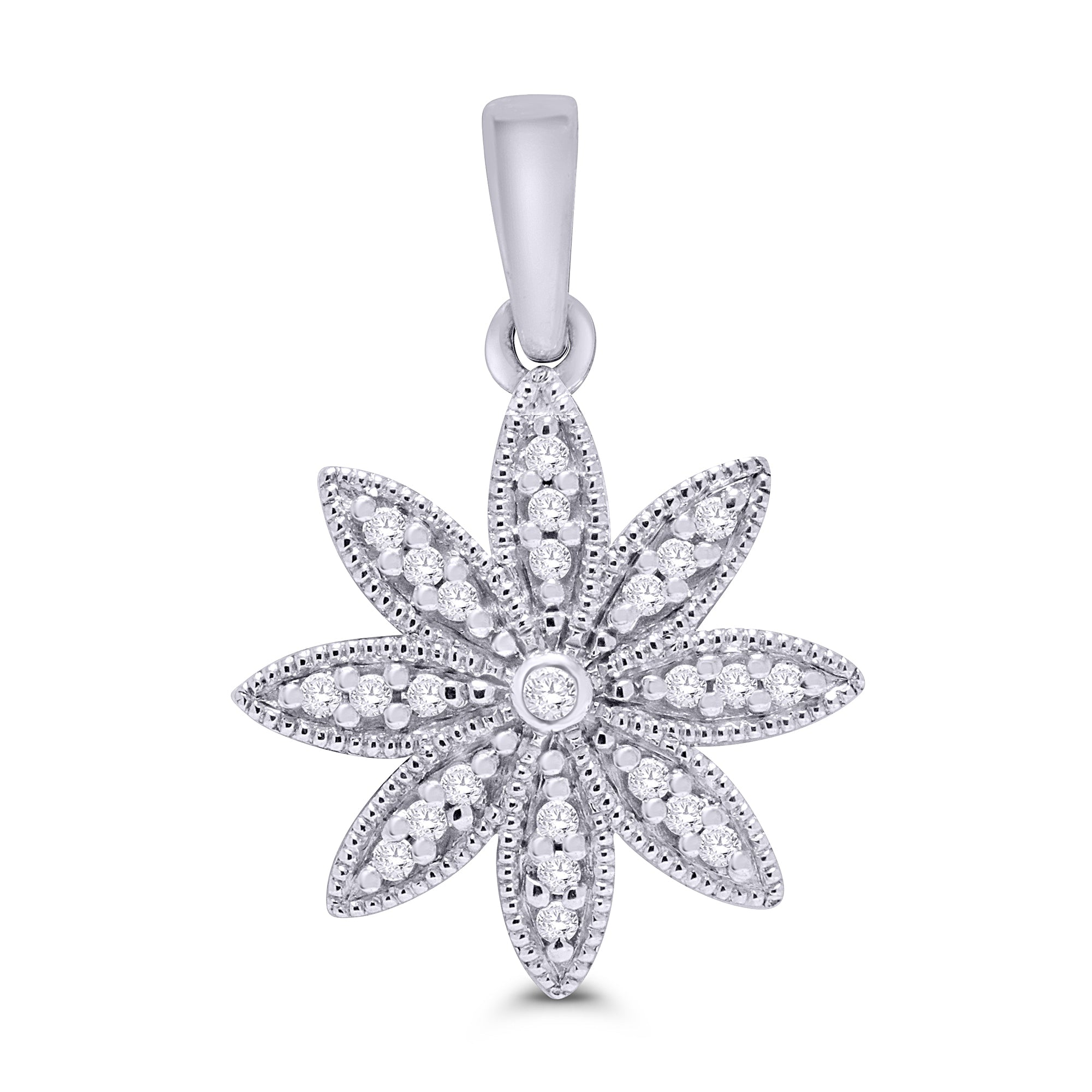 9ct white gold diamond set flower pendant 0.10ct