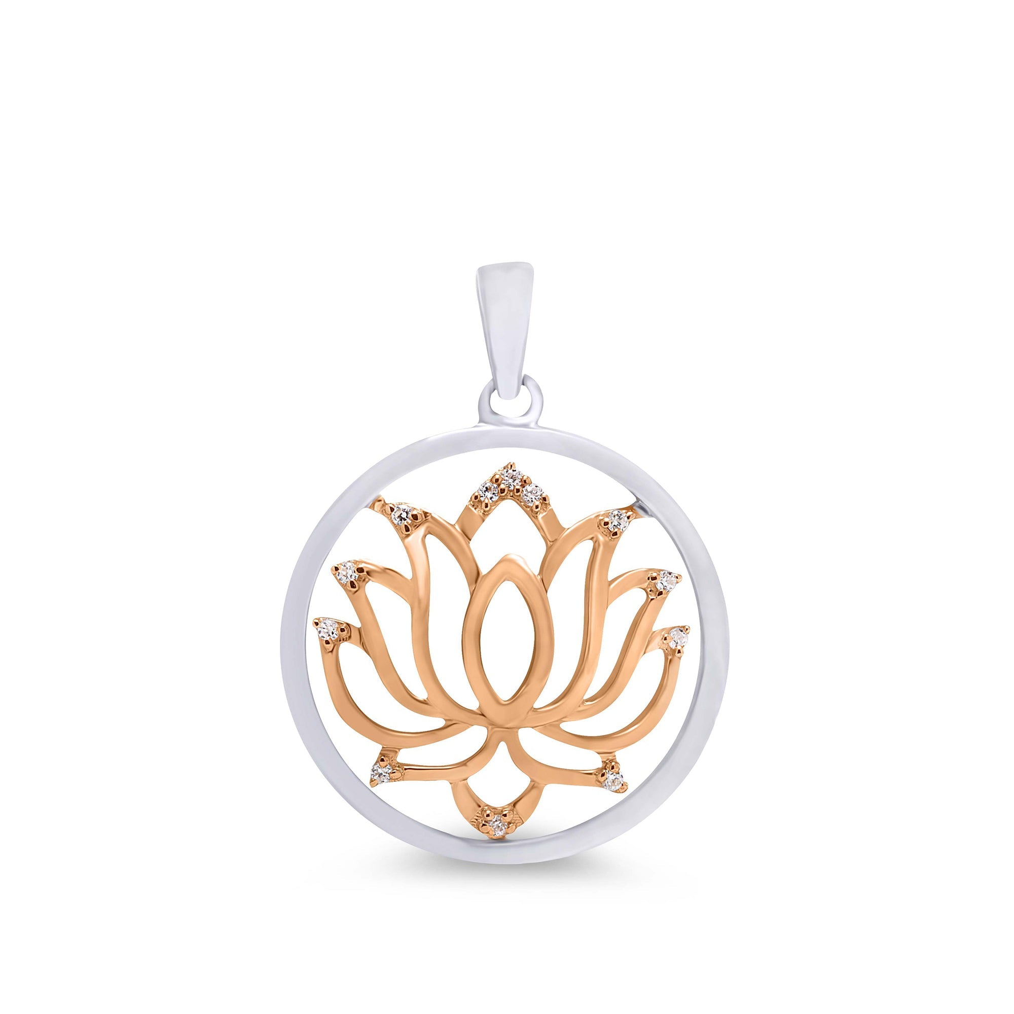 9ct white gold 18mm diamond set lotus flower pendant 0.05ct