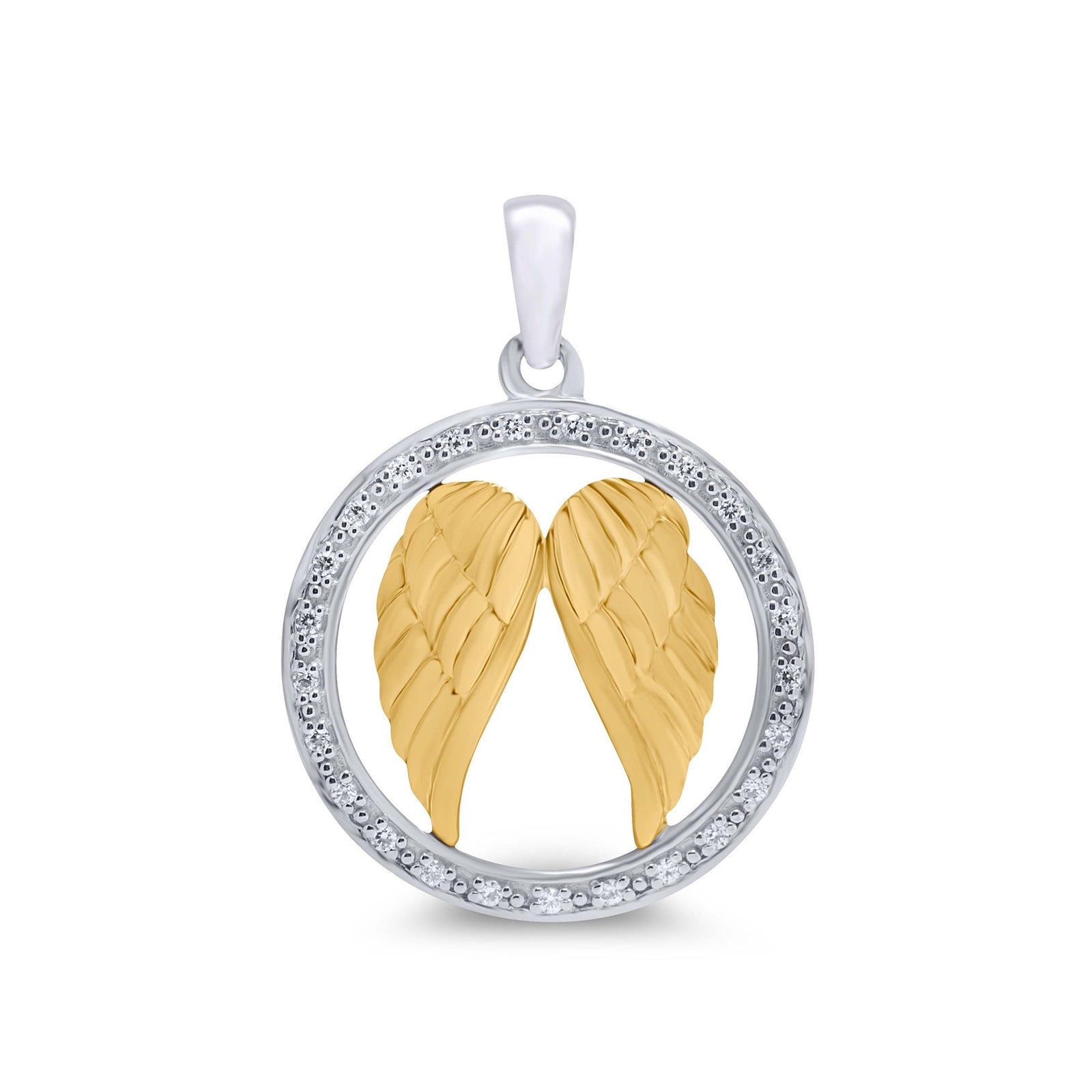 9ct white gold 18mm diamond set angel wings pendant 0.10ct