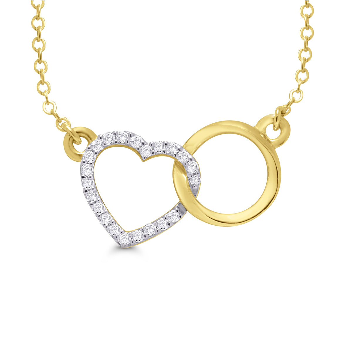 9ct gold diamond set heart &amp; plain circle pendant with 18&quot; chain (included) 0.11ct
