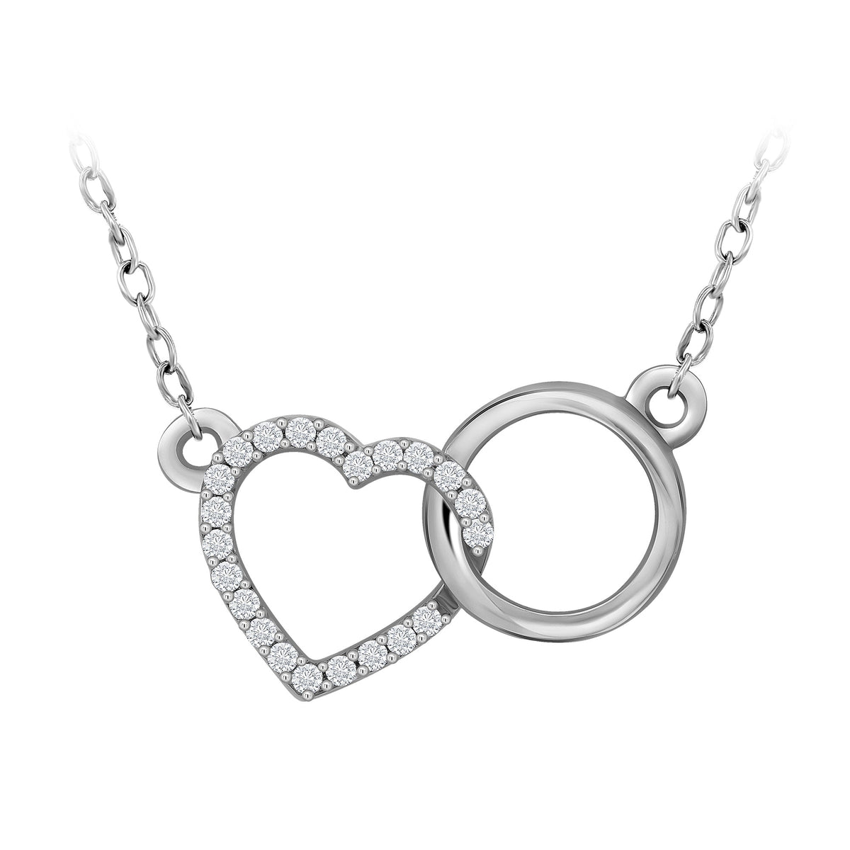 9ct white gold diamond set heart &amp; plain circle pendant with 18&quot; chain (included) 0.11ct