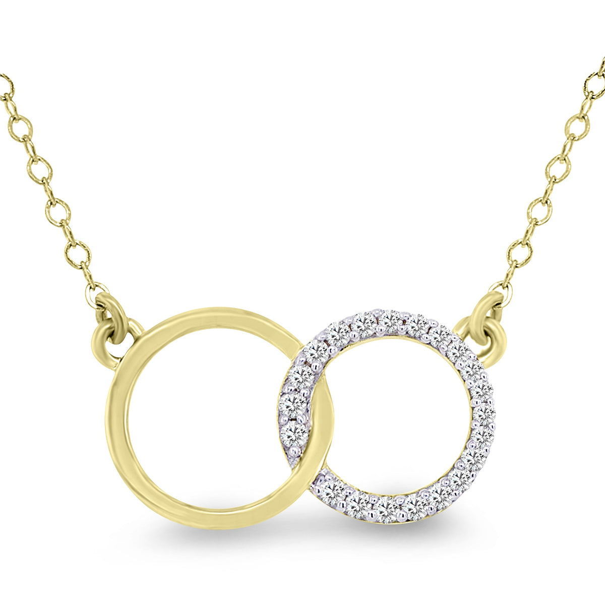 9ct gold diamond set circle &amp; plain circle pendant with 18 &quot; chain (included) 0.12ct