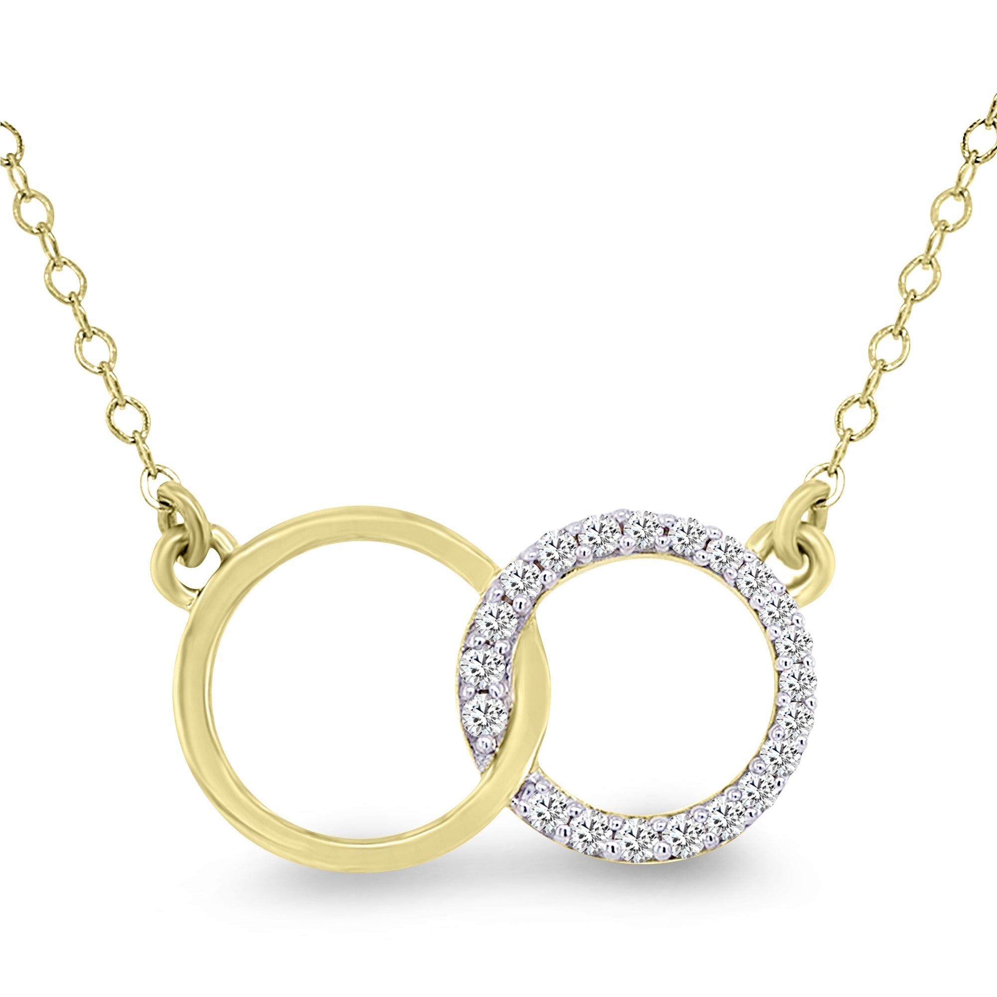 9ct gold diamond set circle & plain circle pendant with 18 " chain (included) 0.12ct