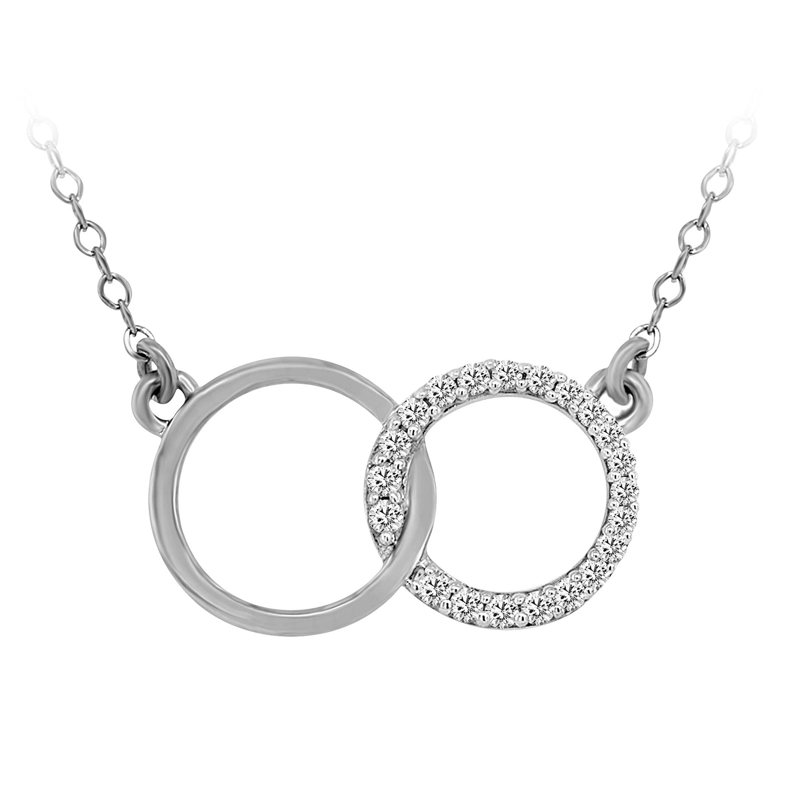 9ct white gold diamond set circle & plain circle pendant with 18 " chain (included) 0.12ct