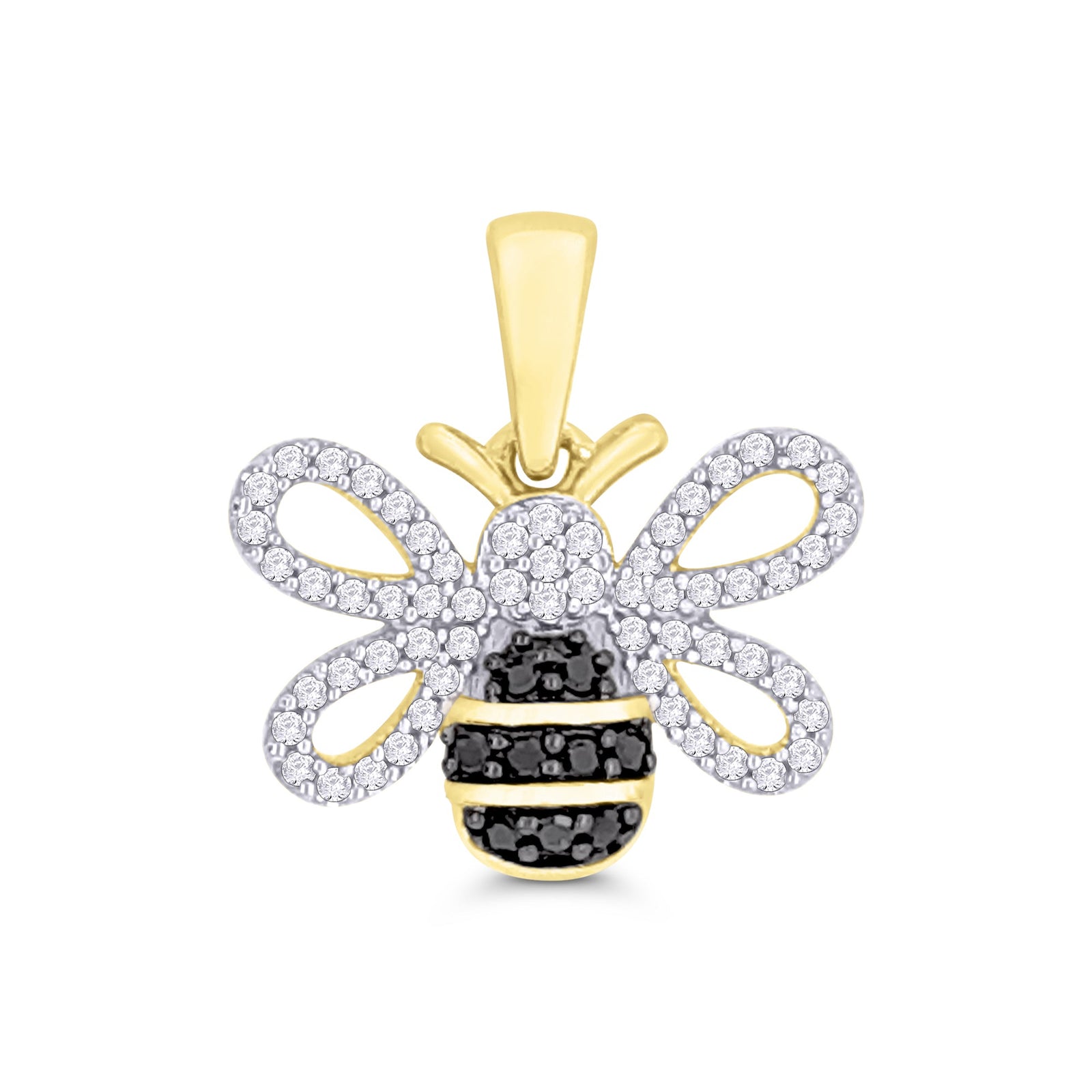 9ct gold white & black diamond bee pendant 0.25ct