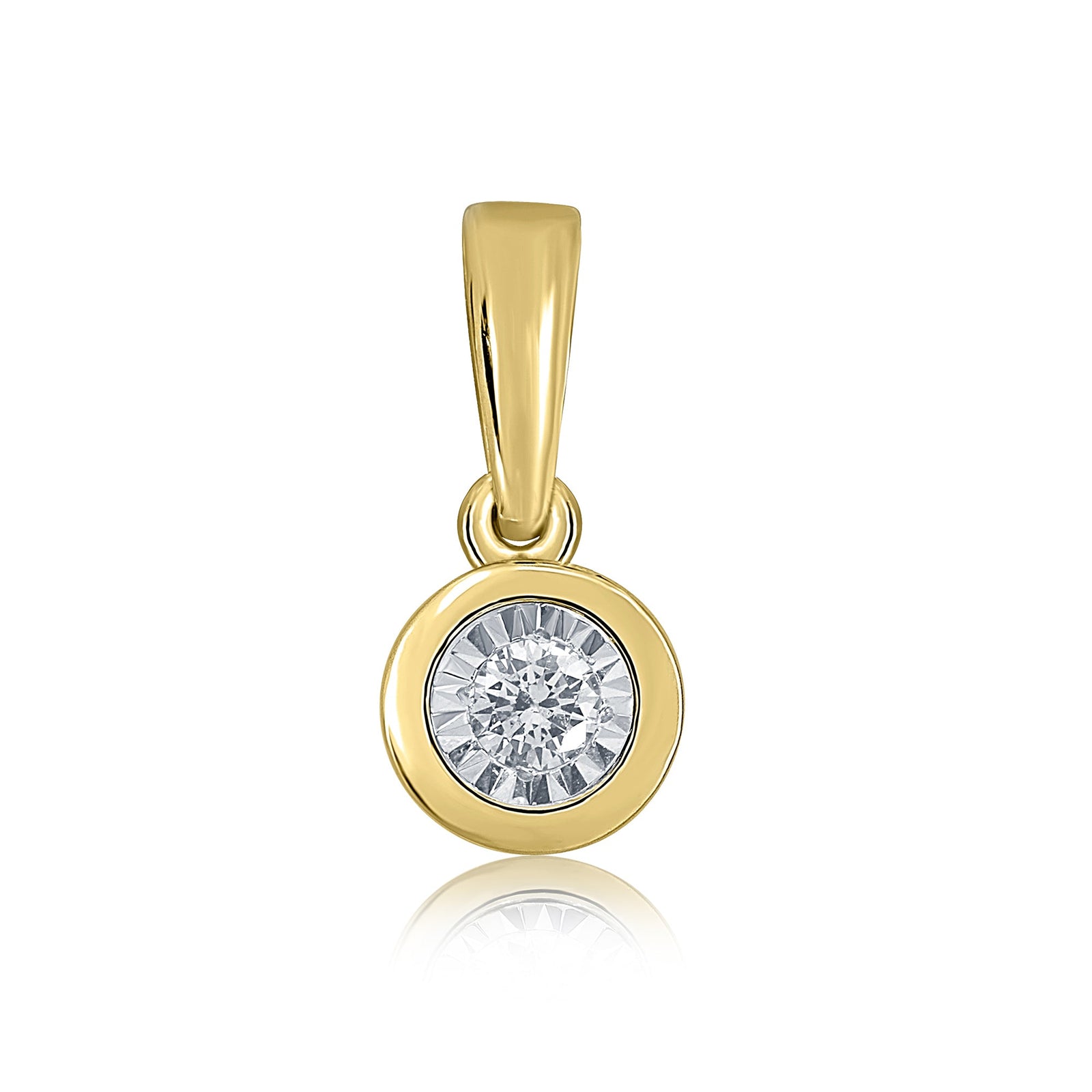 9ct gold single stone miracle plate diamond pendant 0.05ct