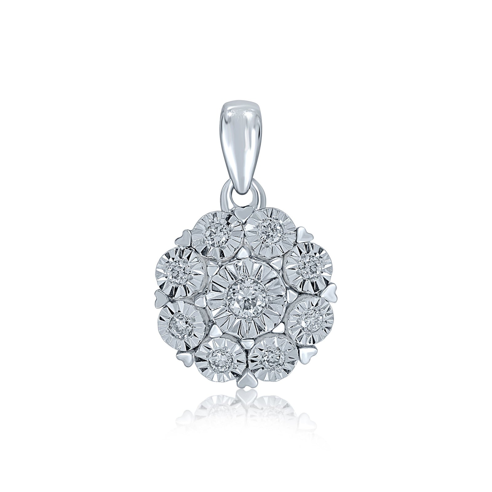 9ct white gold miracle plate diamond cluster pendant 0.15ct