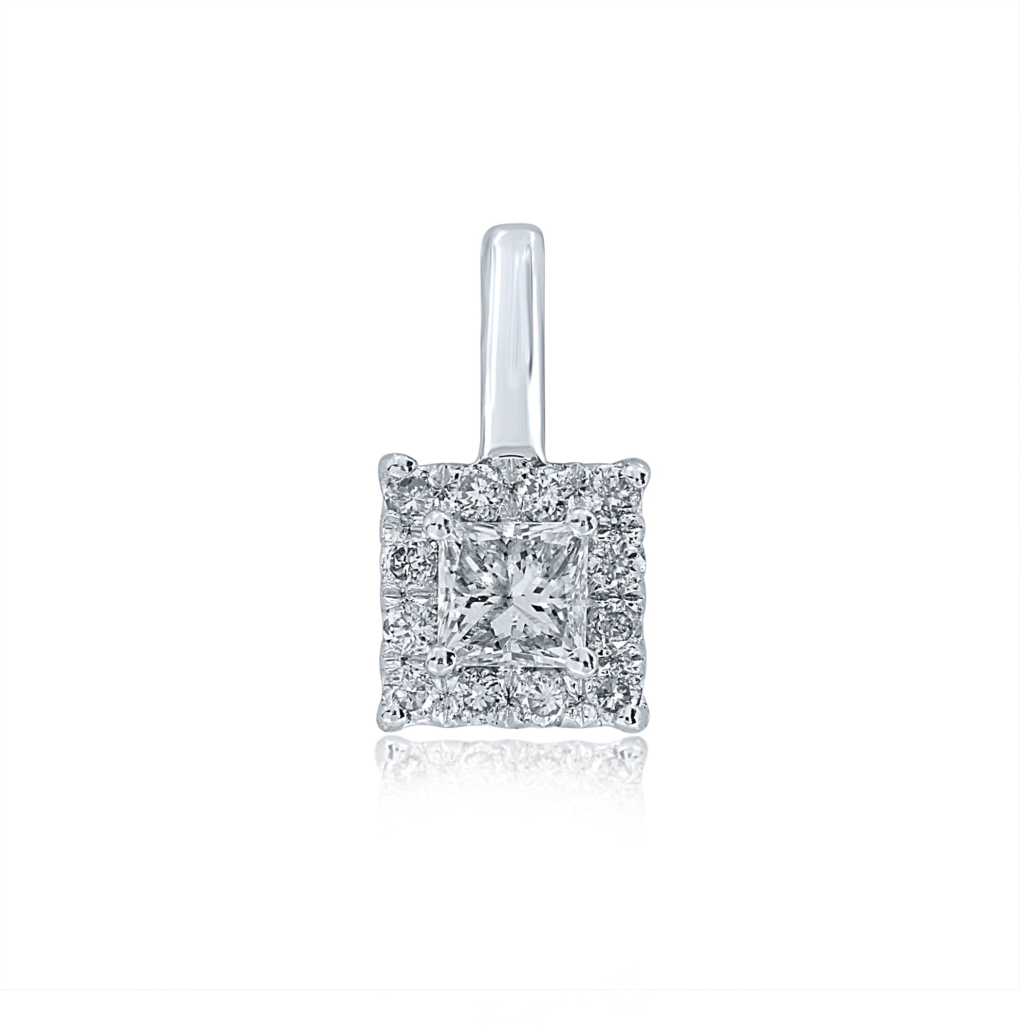 9ct white gold princess cut centre diamond cluster pendant 0.14ct
