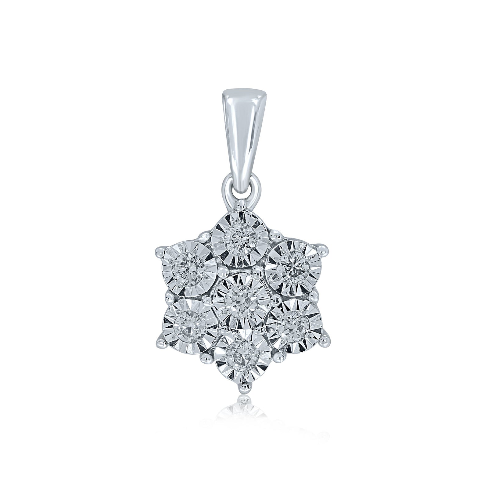 9ct white gold miracle plate diamond cluster pendant 0.11ct