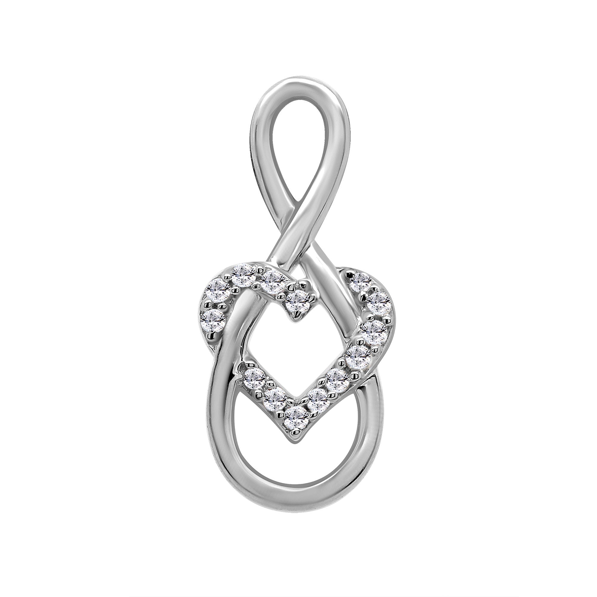 9ct white gold infinity pendant with diamond set entwined heart 0.05ct