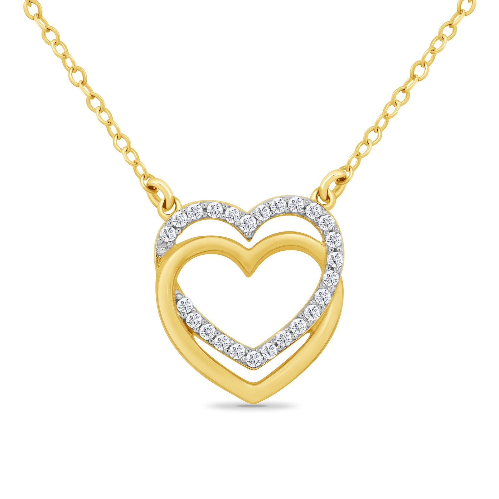 9ct gold diamond set heart & entwined plain heart pendant with 18" chain (included ) 0.13ct