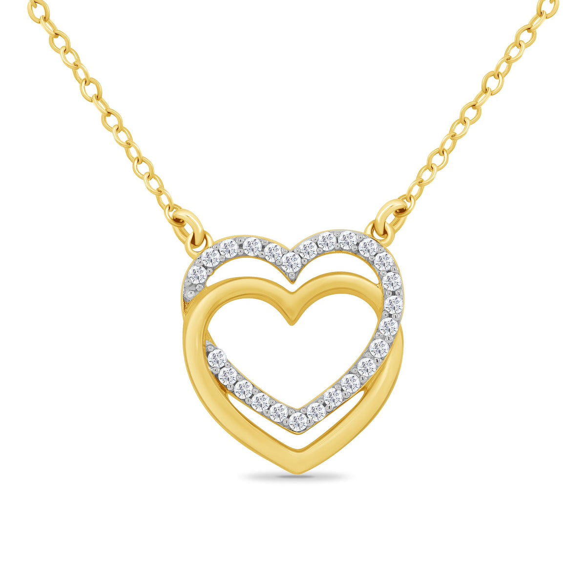 9ct gold diamond set heart &amp; entwined plain heart pendant with 18&quot; chain (included ) 0.13ct