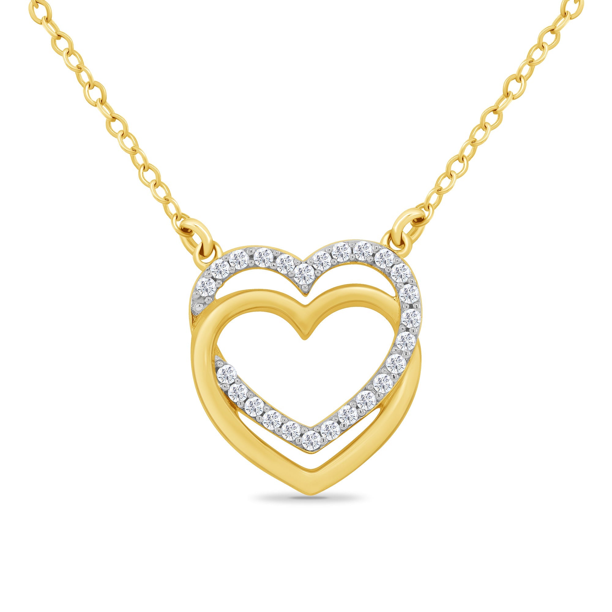 9ct gold diamond set heart & entwined plain heart pendant with 18" chain (included ) 0.13ct