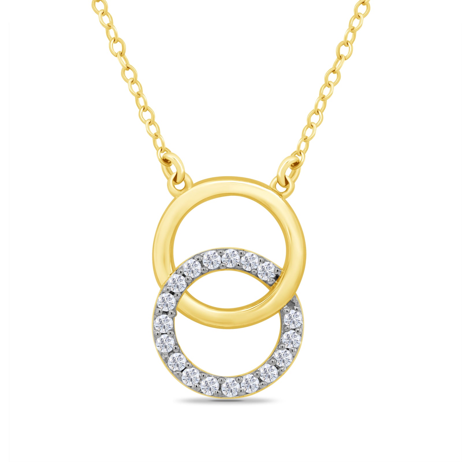 9ct gold diamond set circle & entwined plain circle pendant with 18" chain (included ) 0.13ct