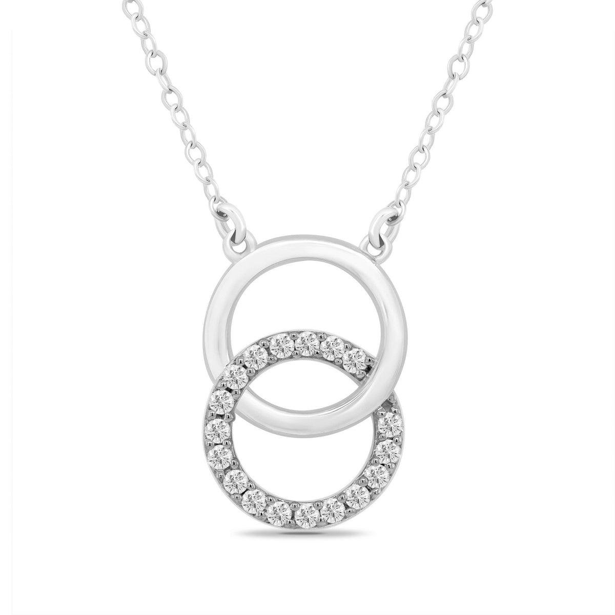 9ct white gold diamond set circle &amp; entwined plain circle pendant with 18&quot; chain (included ) 0.13ct