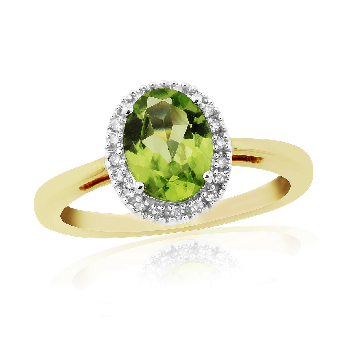 9ct gold 8x6mm oval peridot &amp; diamond cluster ring 0.08ct