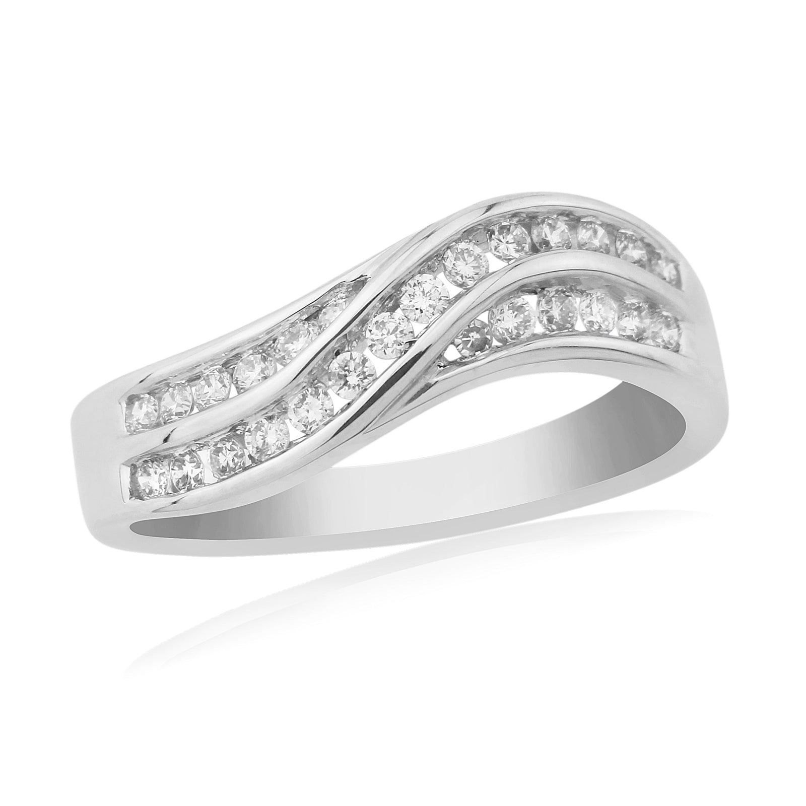 9ct white gold channel set  swirl two row diamond ring 0.32ct