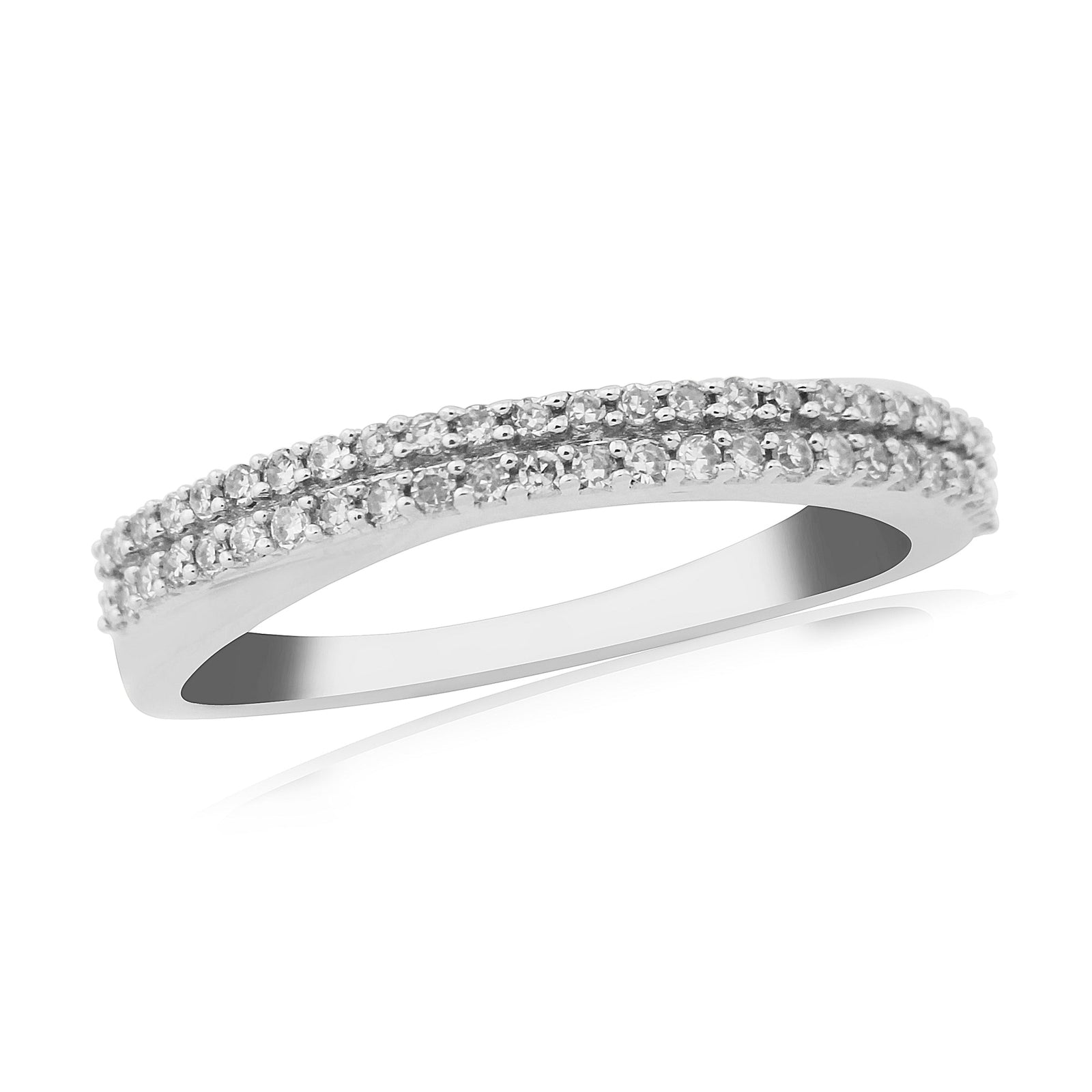 9ct white gold two row diamond set crossover half eternity ring 0.20ct