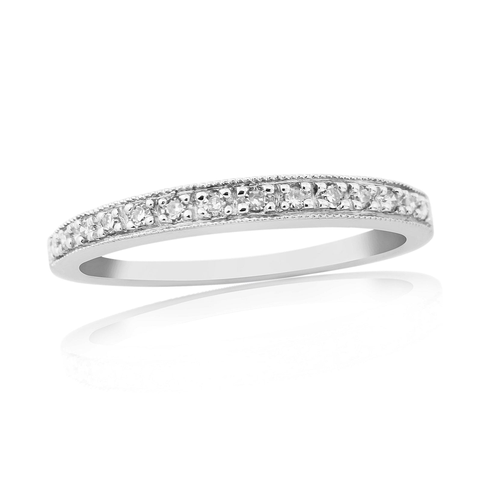 9ct white gold millgrain edge diamond set half eternity ring 0.09ct