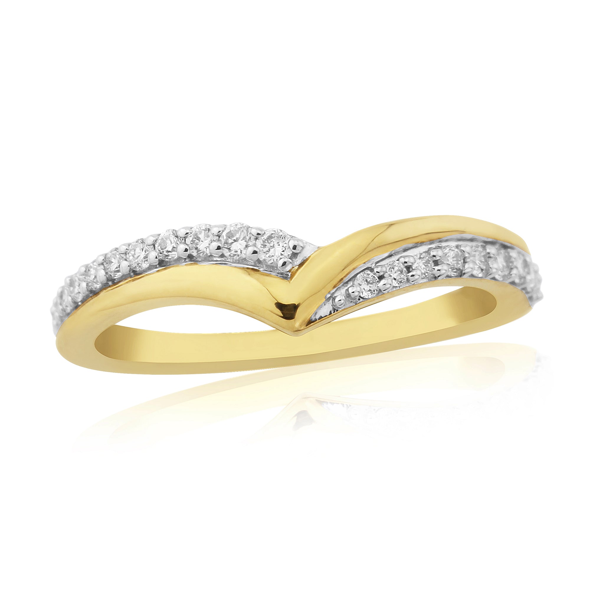 9ct gold diamond set crossover wishbone ring 0.20ct