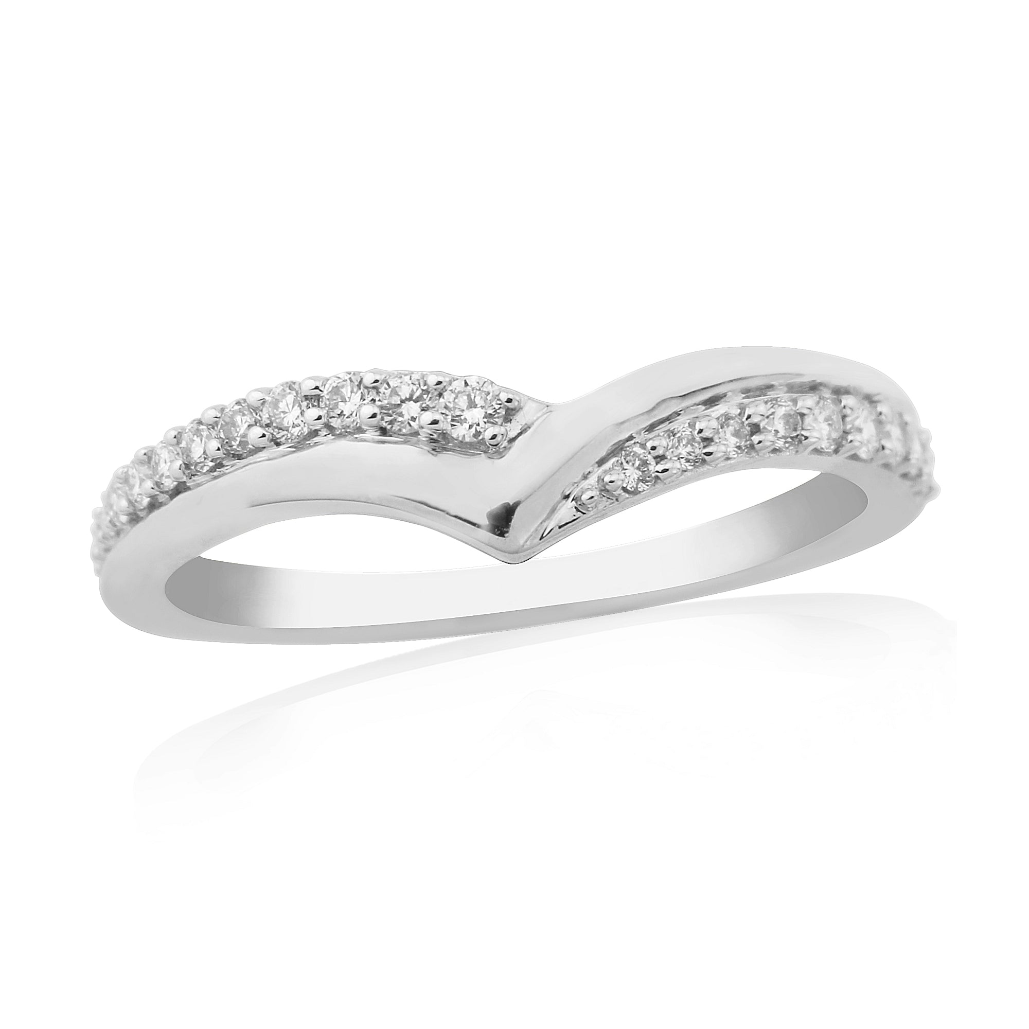 9ct white gold diamond set crossover wishbone ring 0.20ct