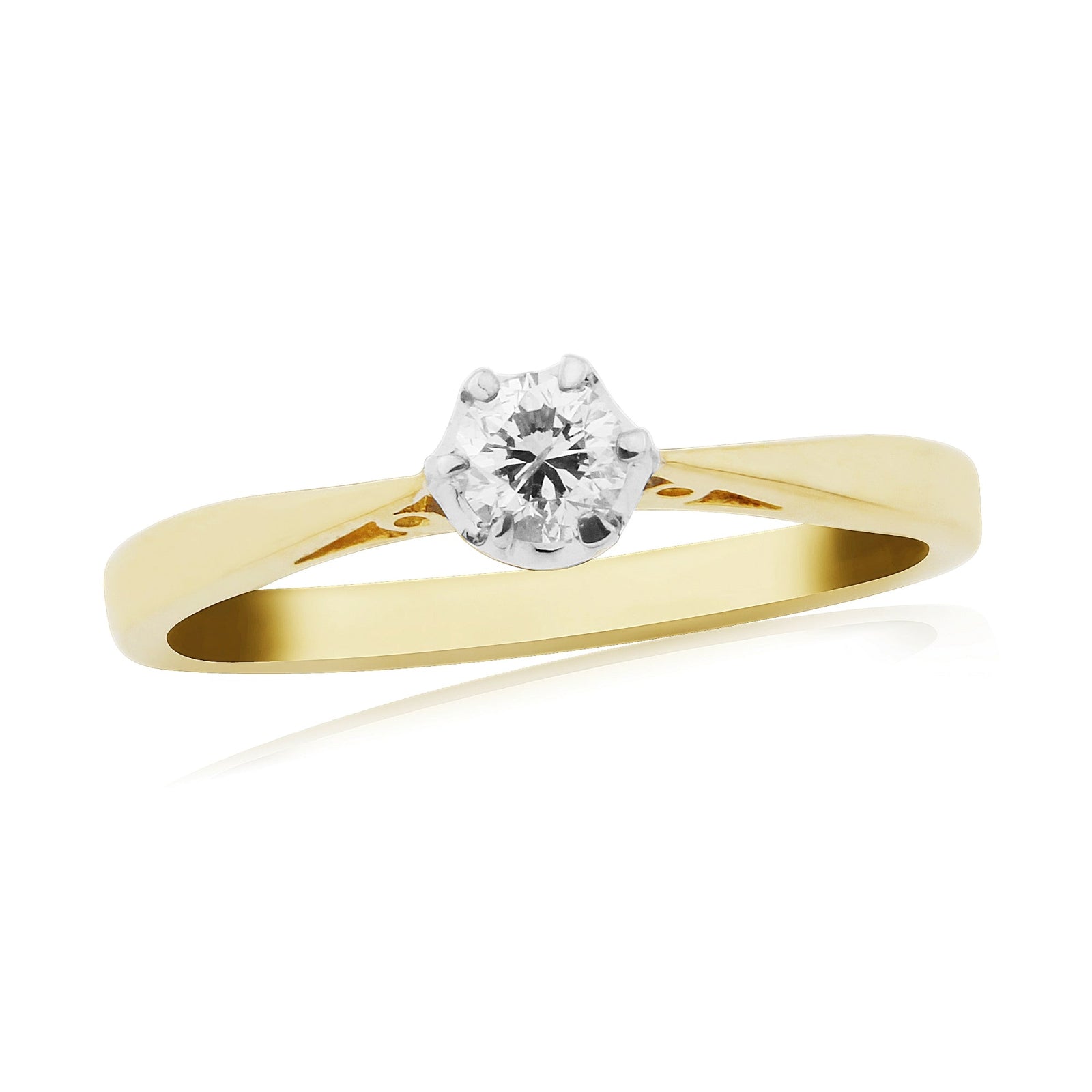 9ct gold six claw set single stone diamond ring 0.15ct