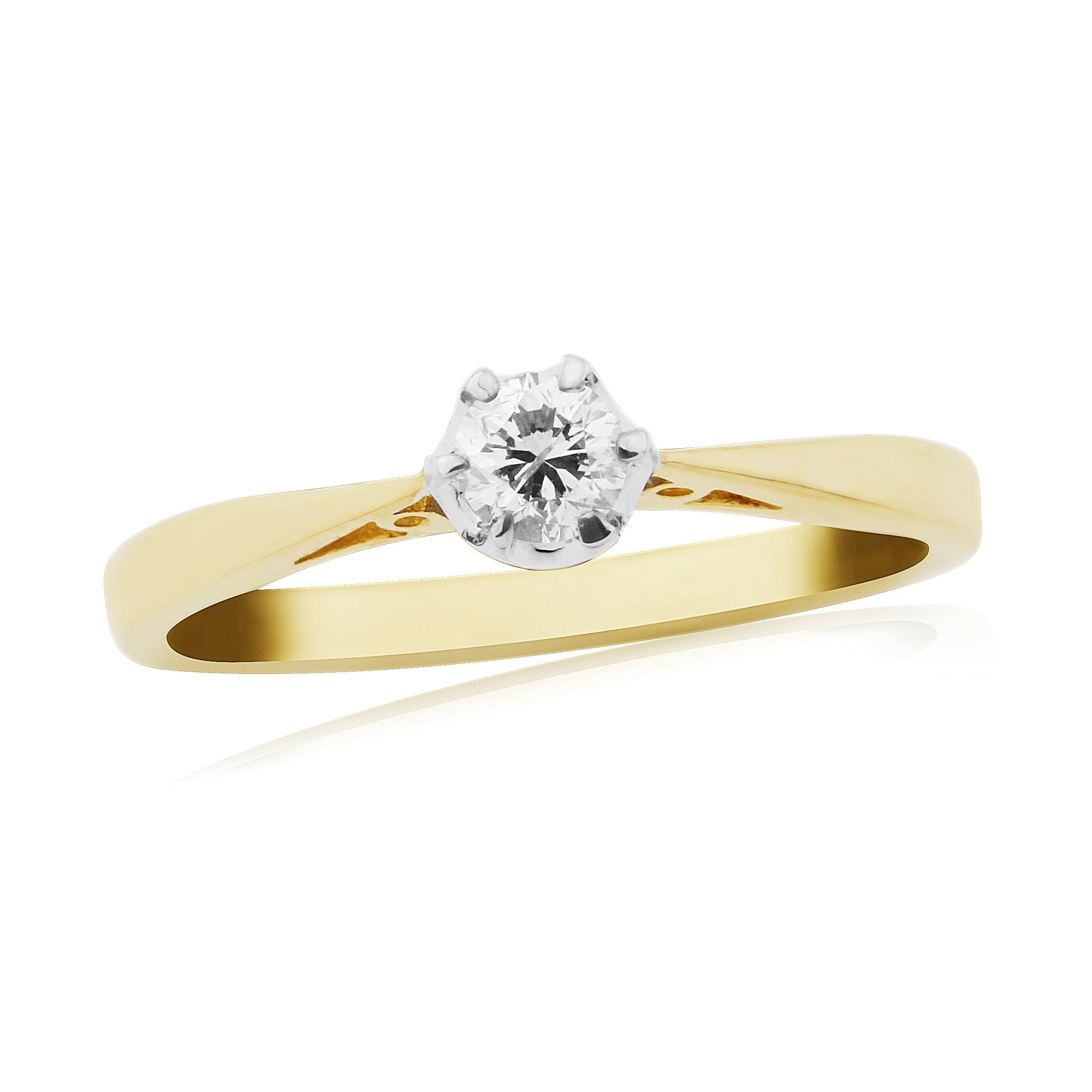 9ct gold six claw set single stone diamond ring 0.15ct