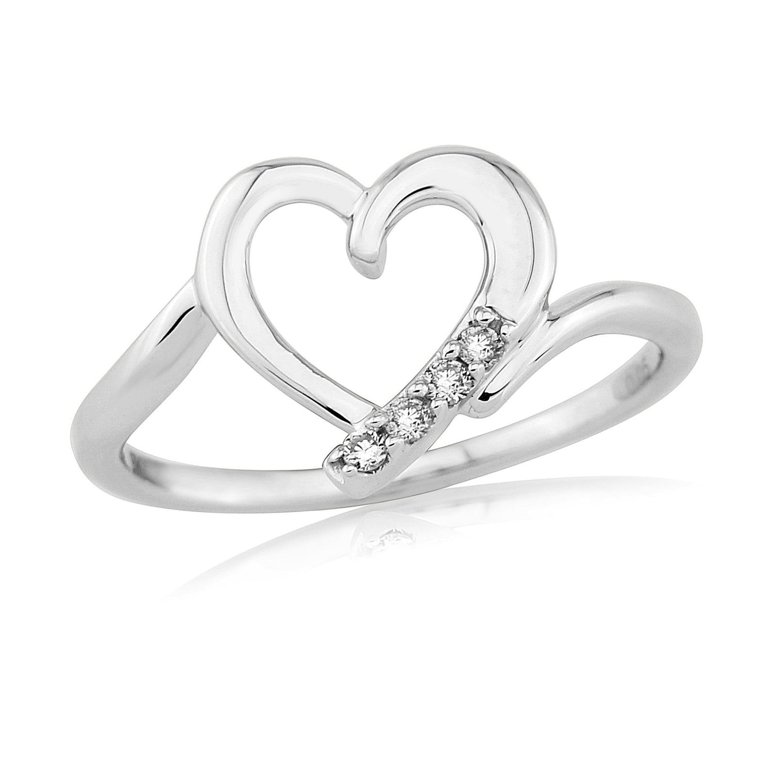 9ct white gold diamond set heart ring 0.05ct