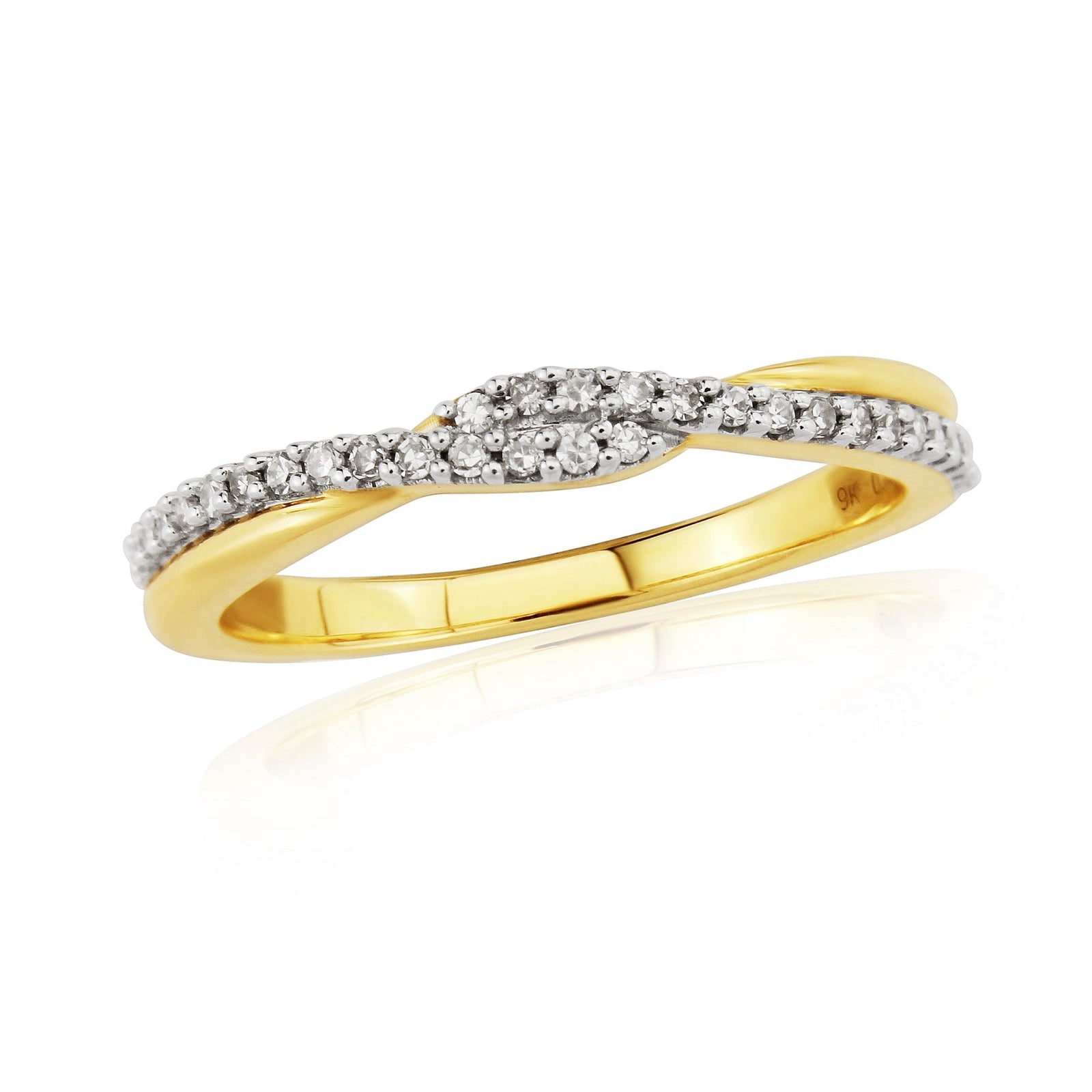 9ct gold diamond set crossover half eternity ring 0.15ct