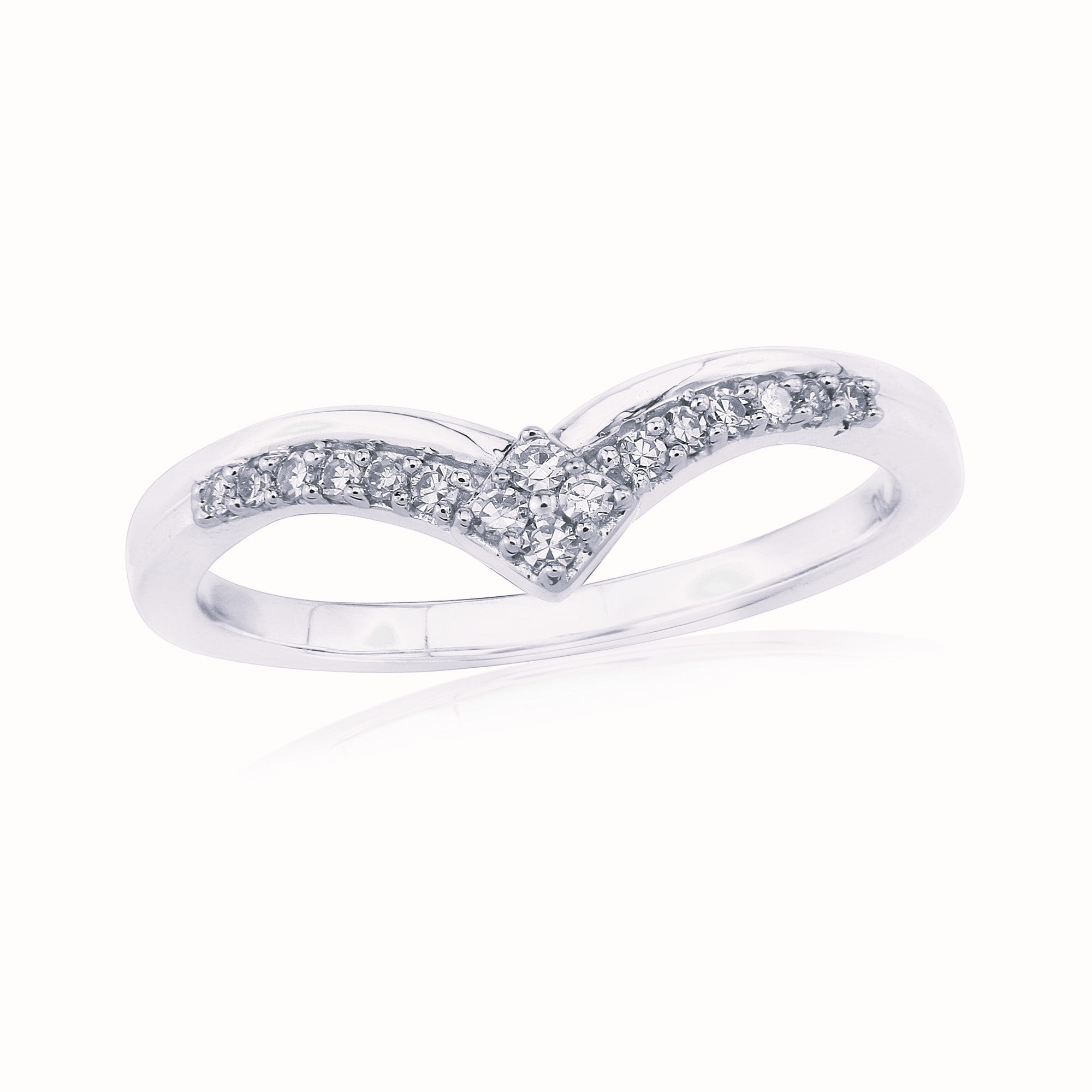 9ct white gold diamond set wishbone ring 0.09ct