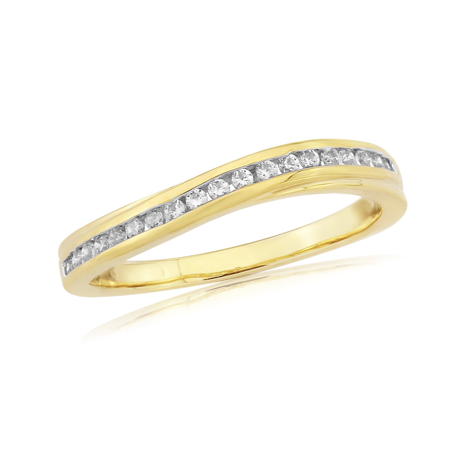 9ct gold channel set swirl diamond half eternity ring 0.15ct