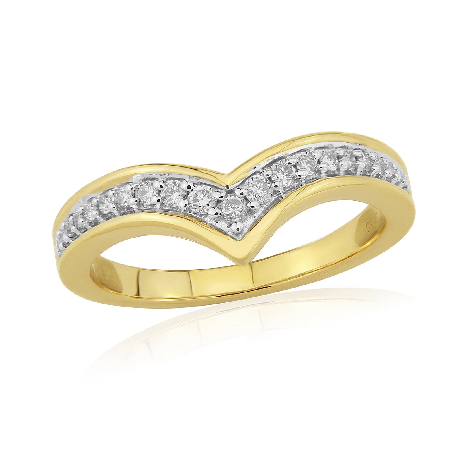 9ct gold milgrain edge diamond set wishbone ring 0.16ct