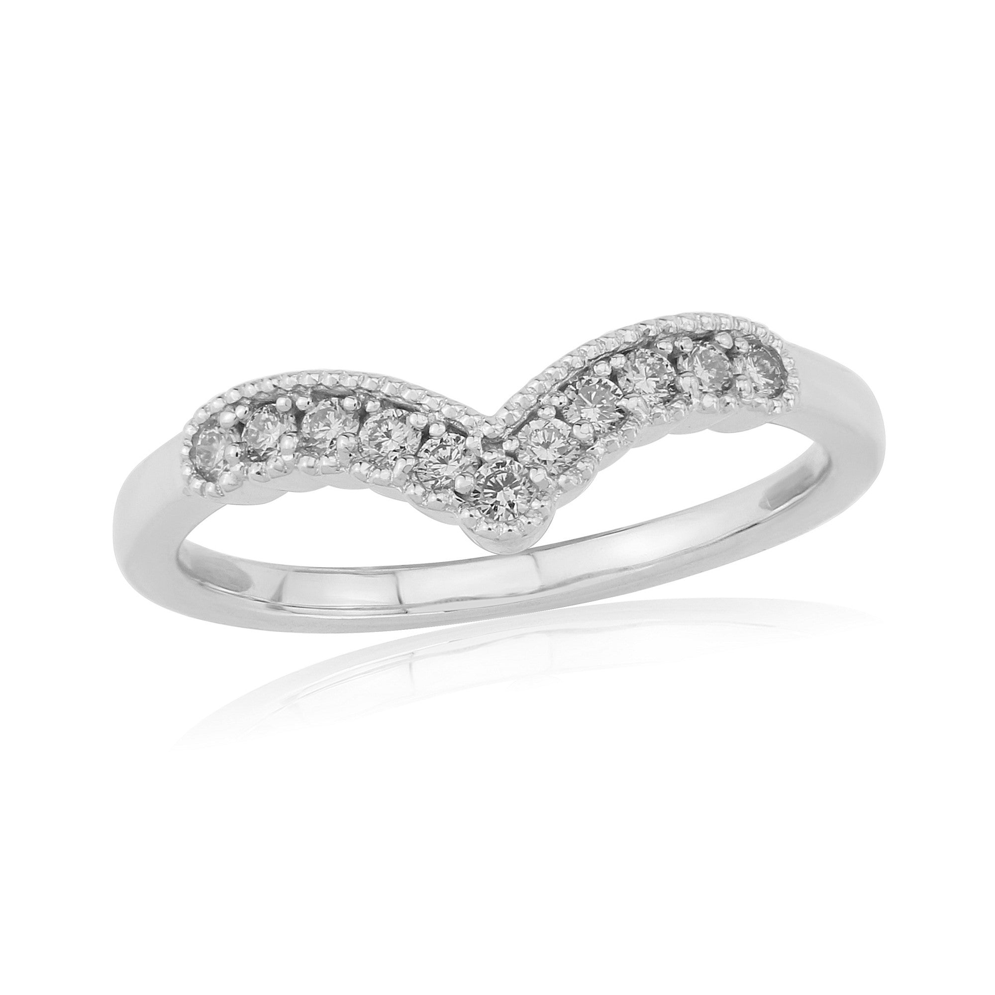 9ct white gold milgrain edge diamond set wishbone ring 0.15ct